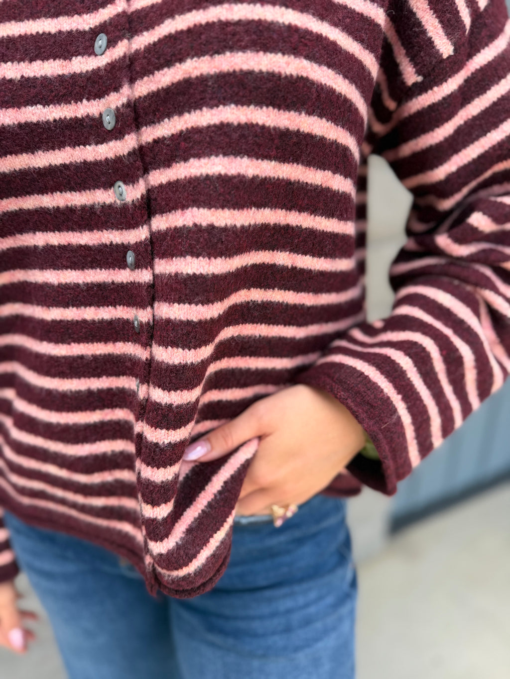 Anna Striped Cardigan -BRGDY/PINK
