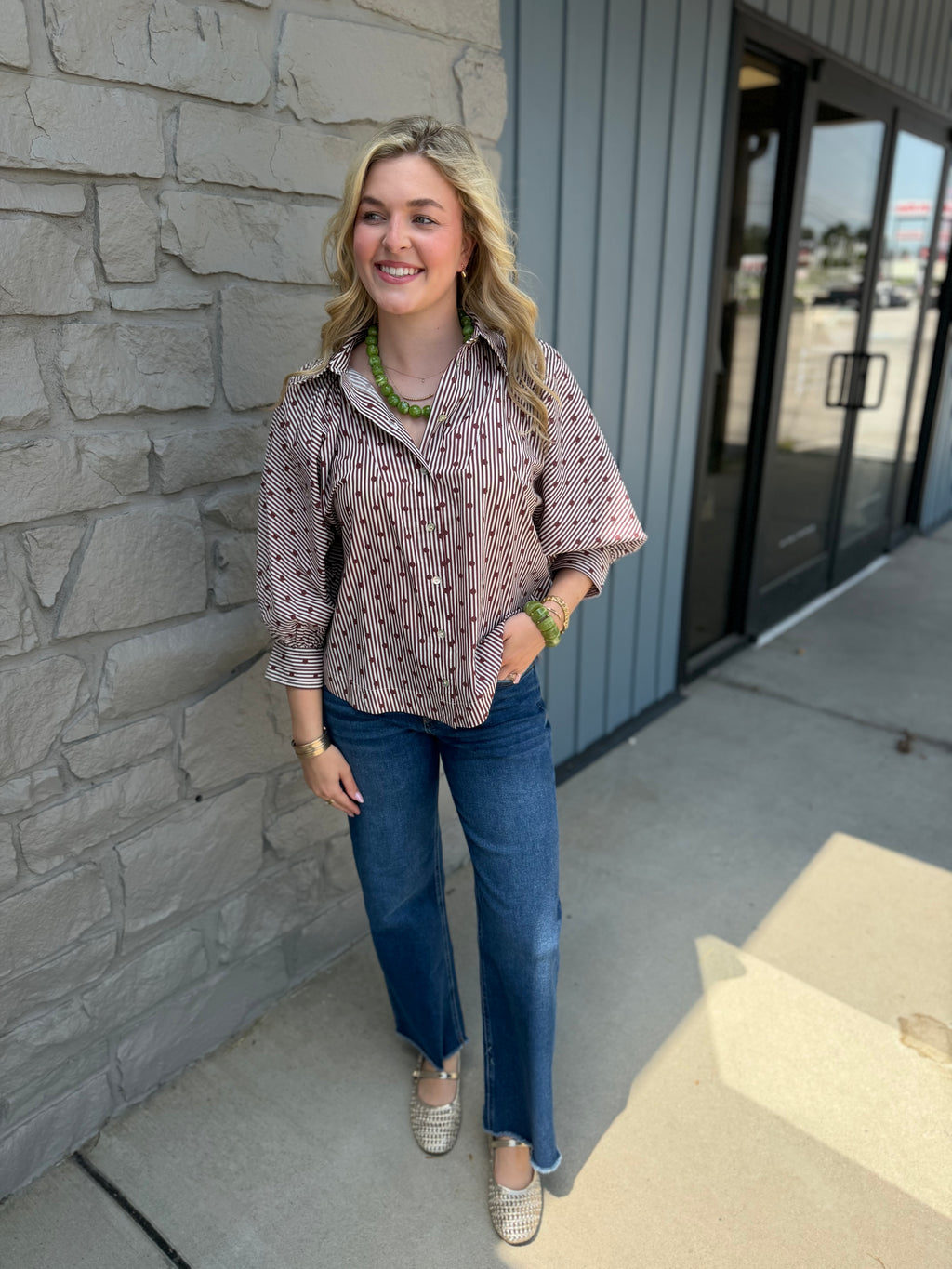 Brown Polka Dot & Stripes Top