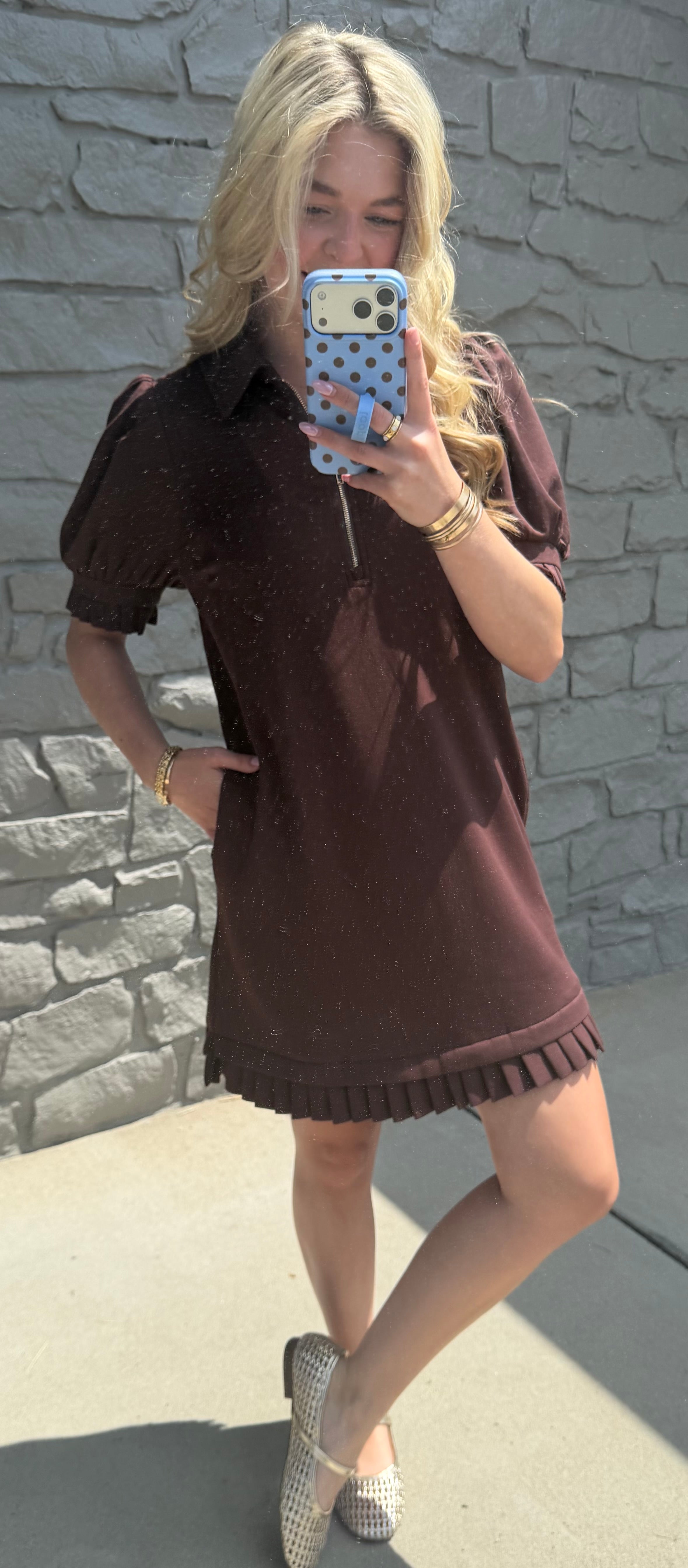 Casey Chocolate Ruffle Zip Dress