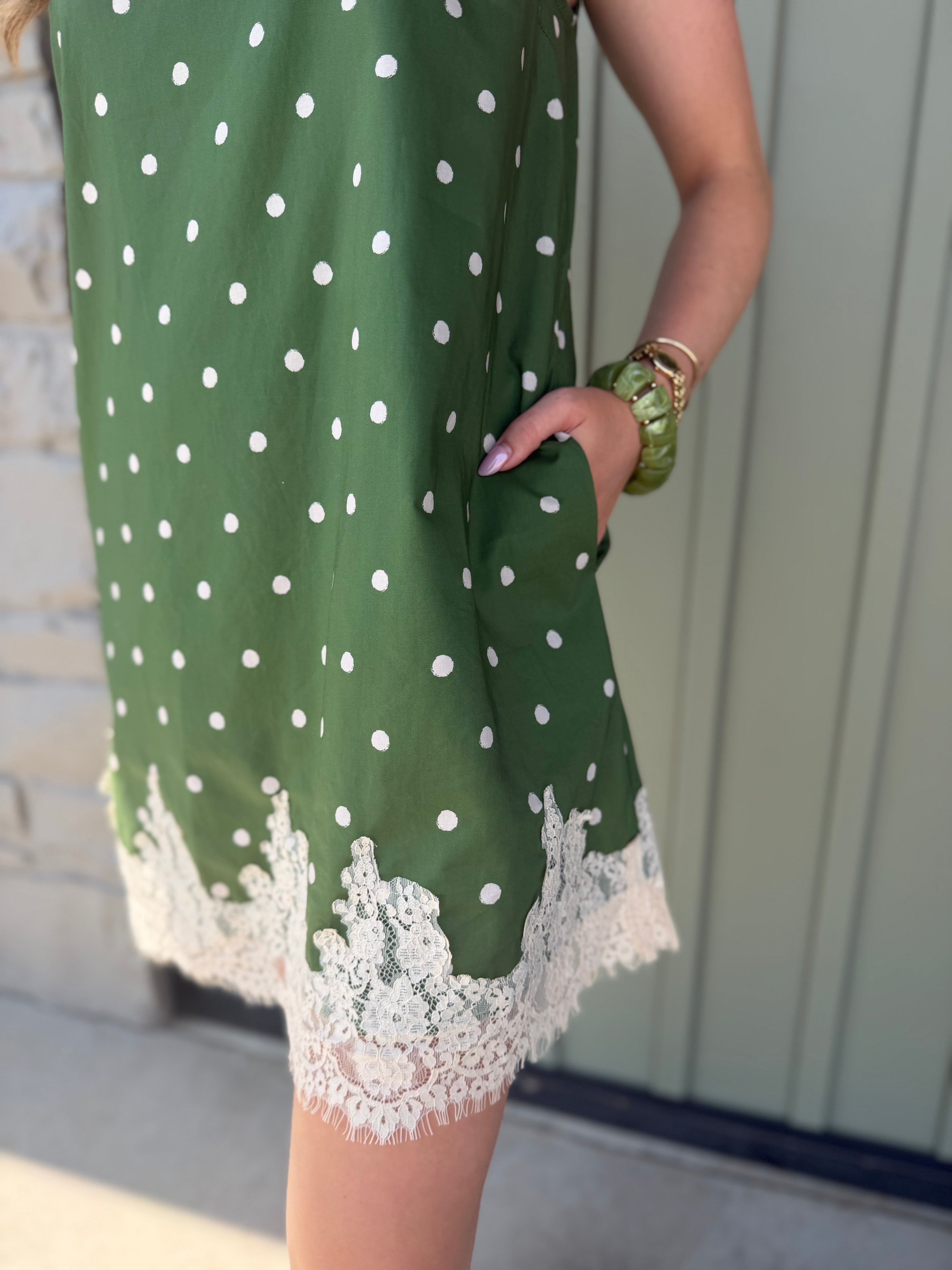 Olive Lace Polka Dot Dress