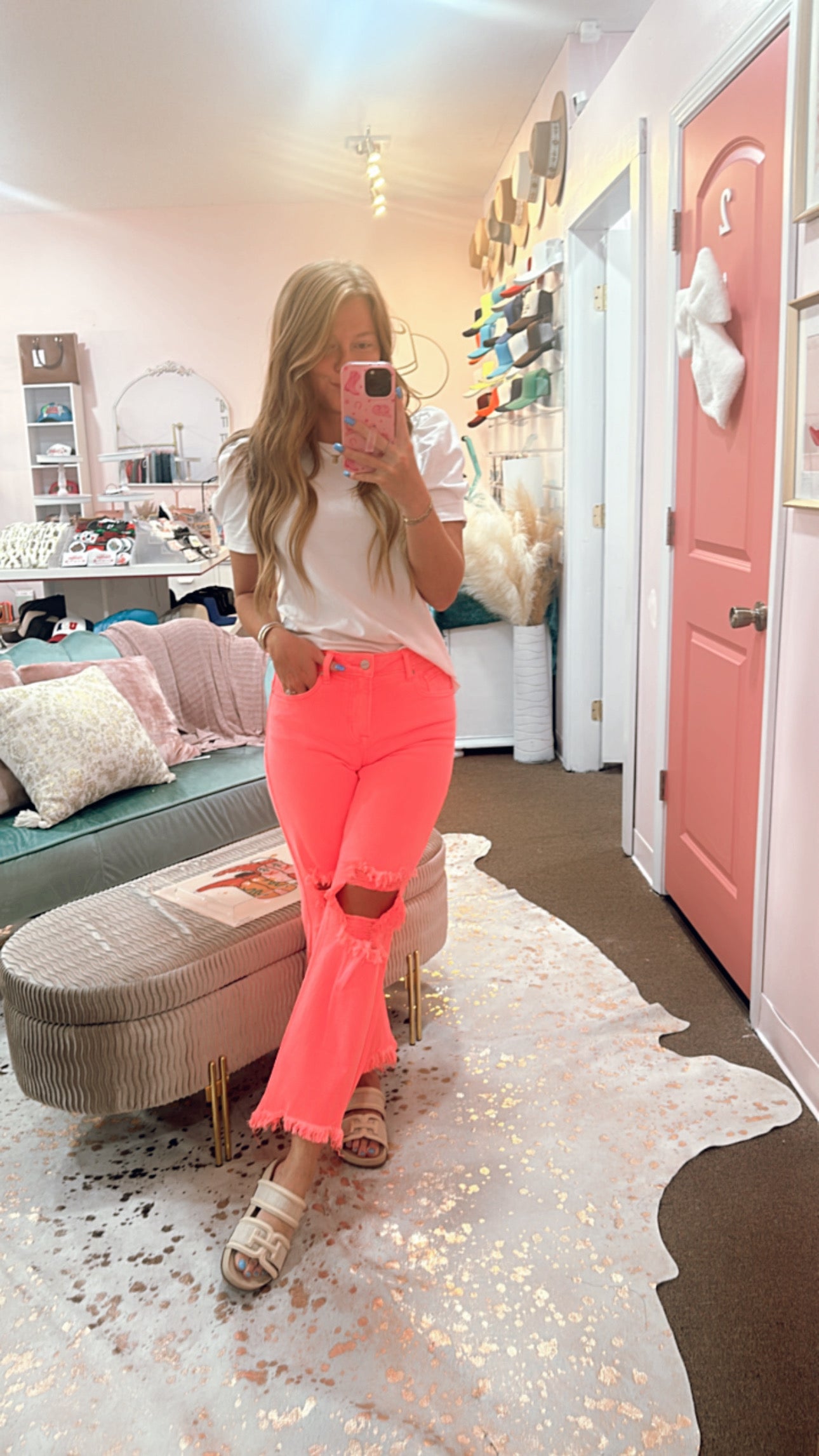 Cody Risen Distressed Crop Flare - NEONCORAL