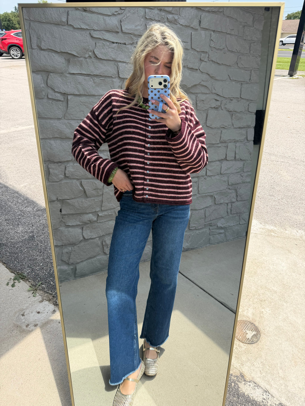Anna Striped Cardigan -BRGDY/PINK