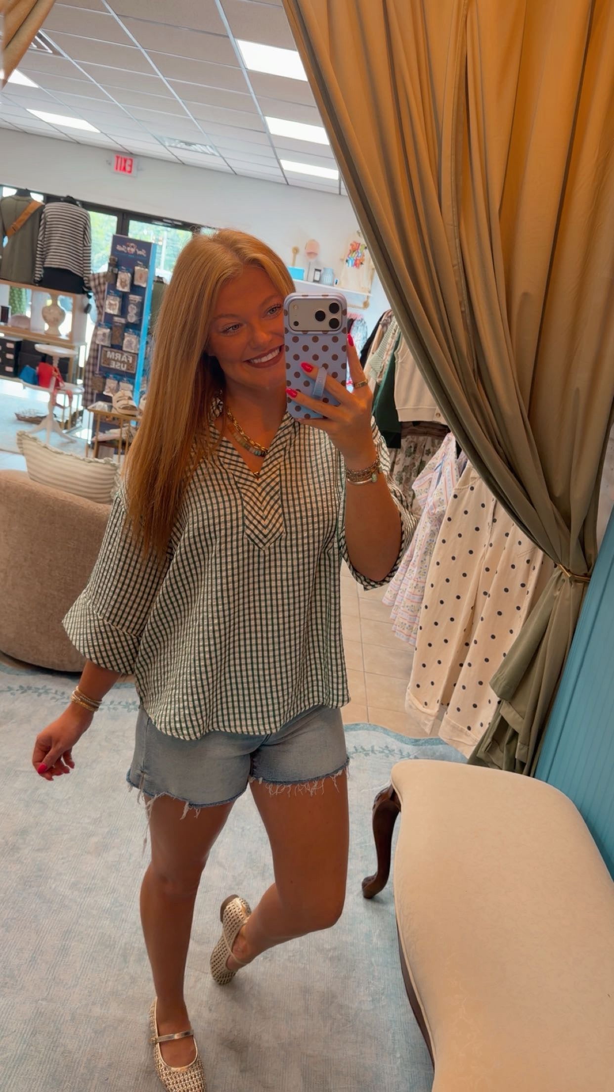 Kate Gingham Top - GRN