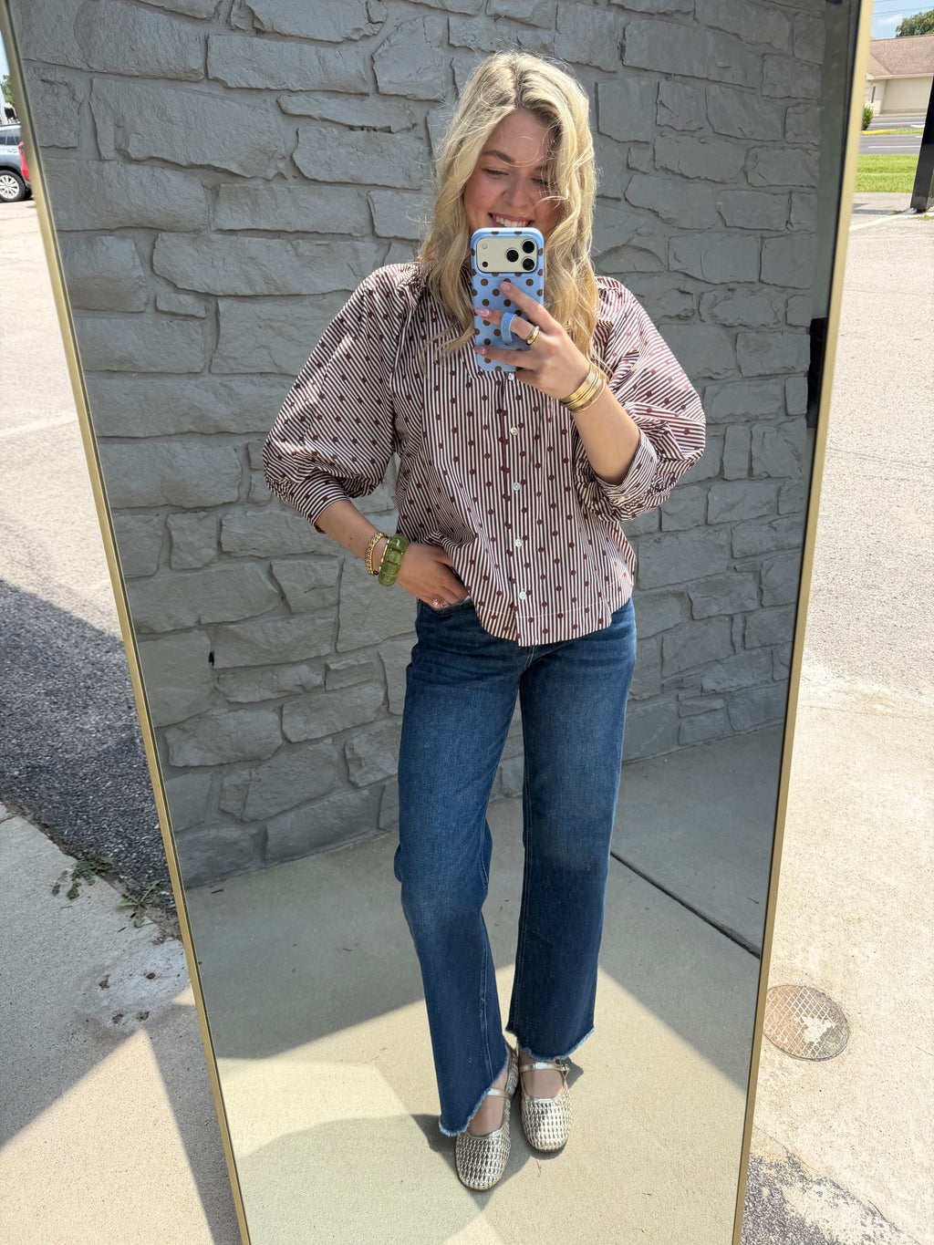 Brown Polka Dot & Stripes Top