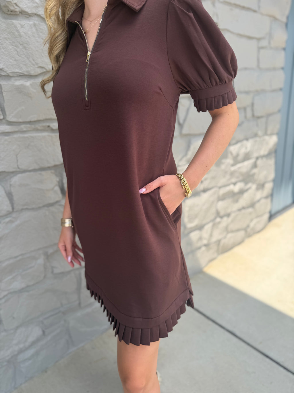 Casey Chocolate Ruffle Zip Dress