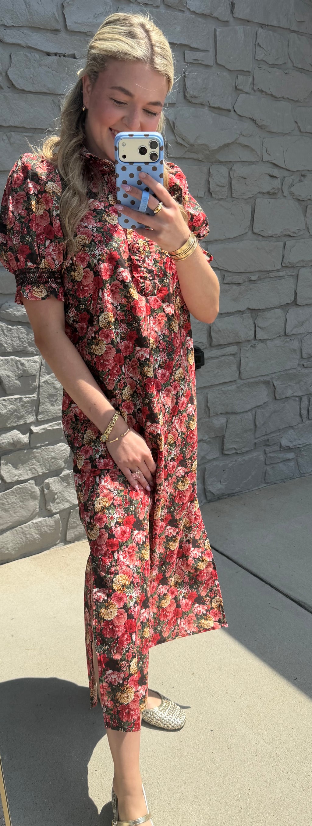 Autumn Brick Floral Midi Dress
