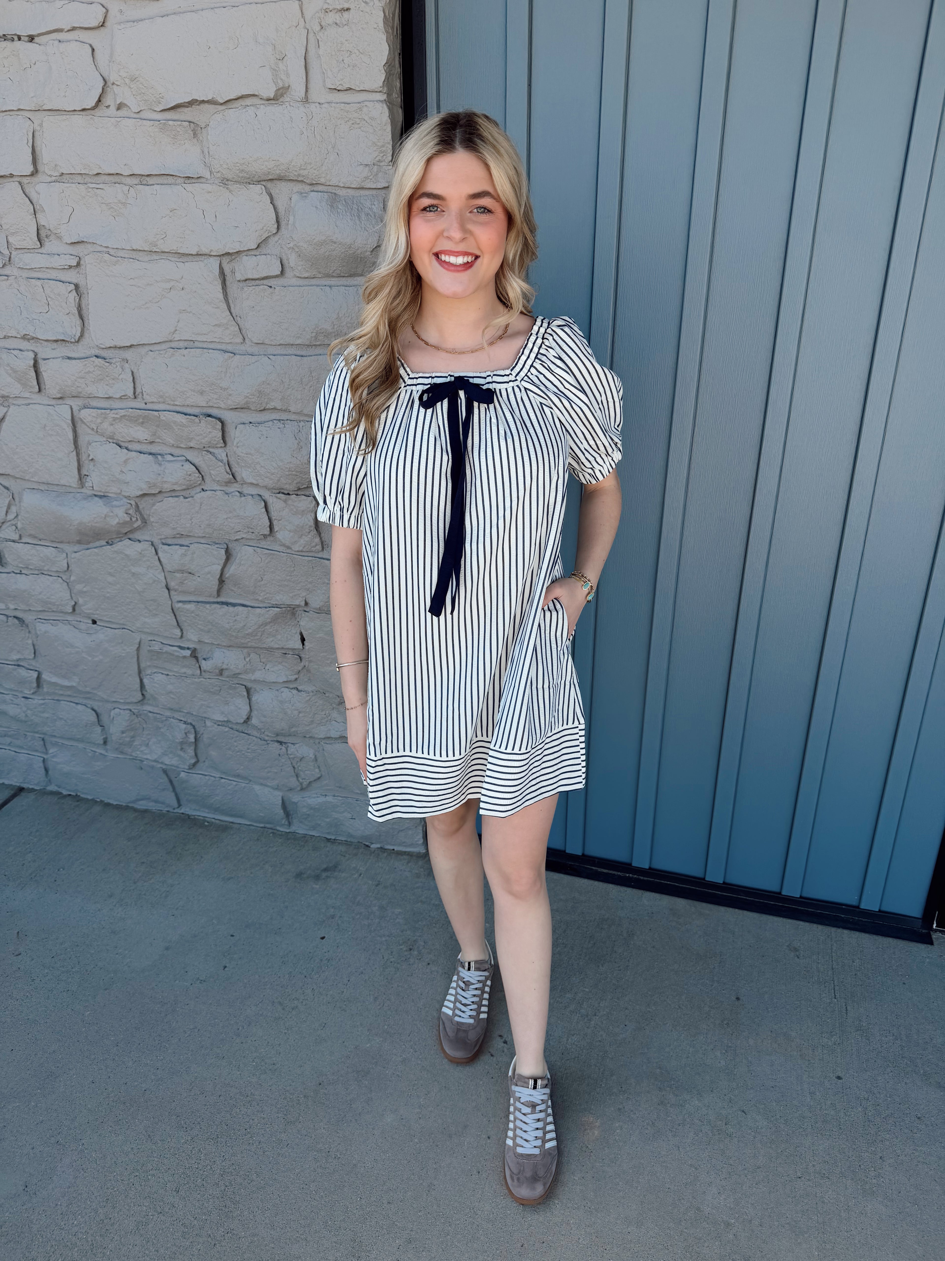 Quinn Striped Bow Dress