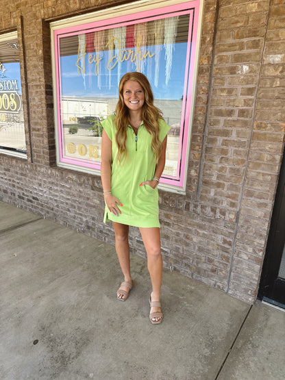 Olivia Quarter Zip Dress - Lime