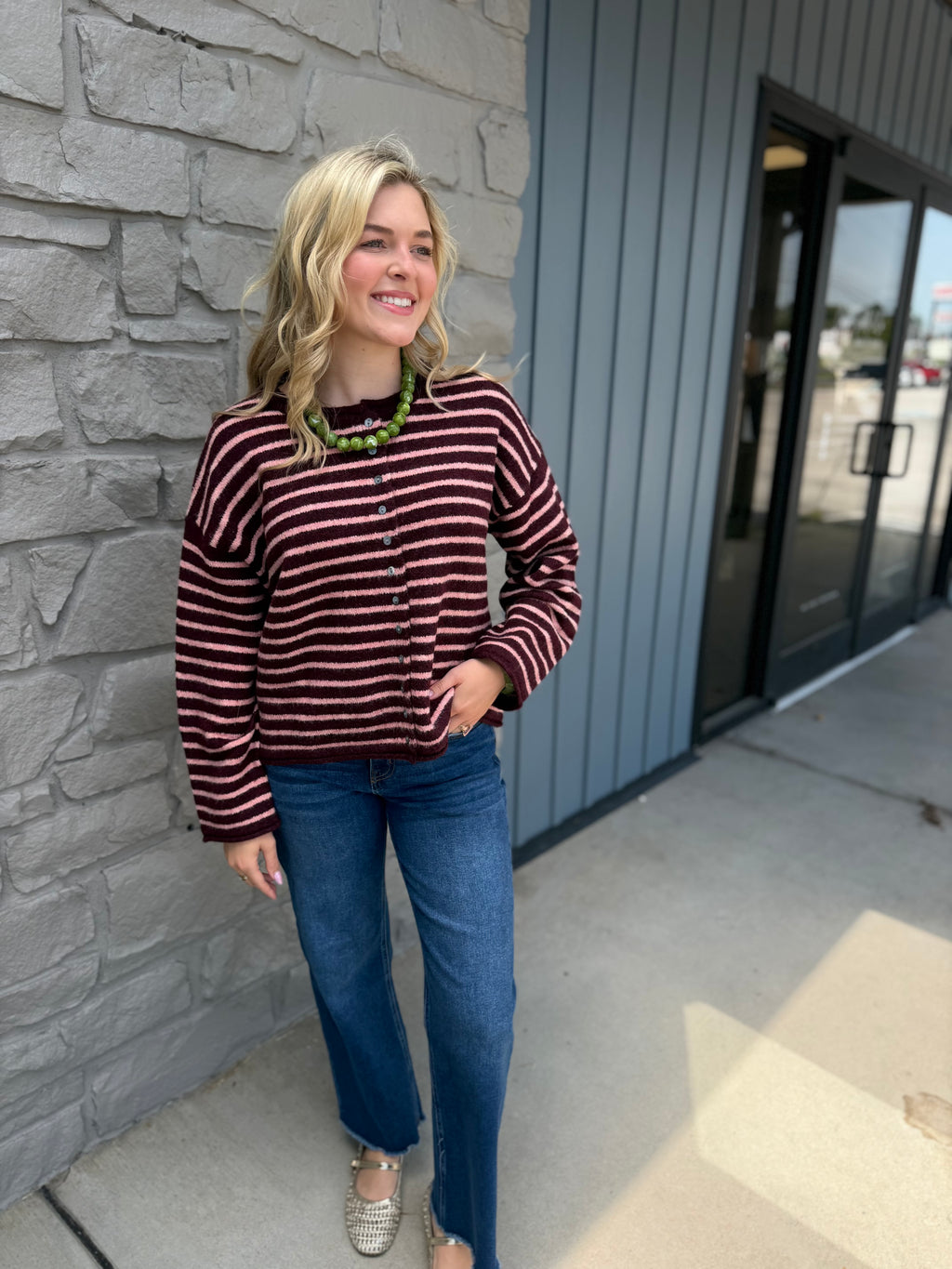 Anna Striped Cardigan -BRGDY/PINK