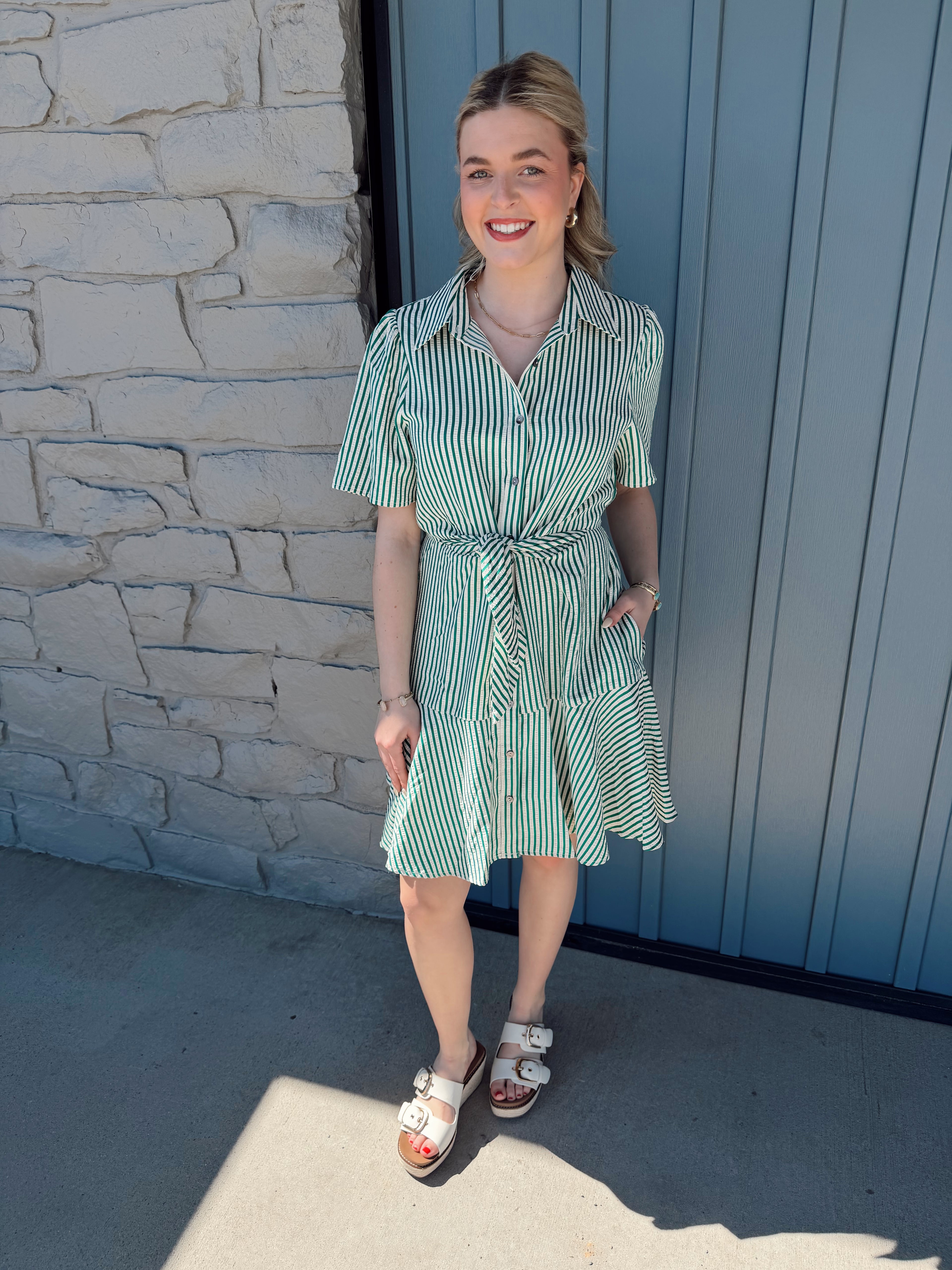 Ellery Striped Tie Dress - KGREEN