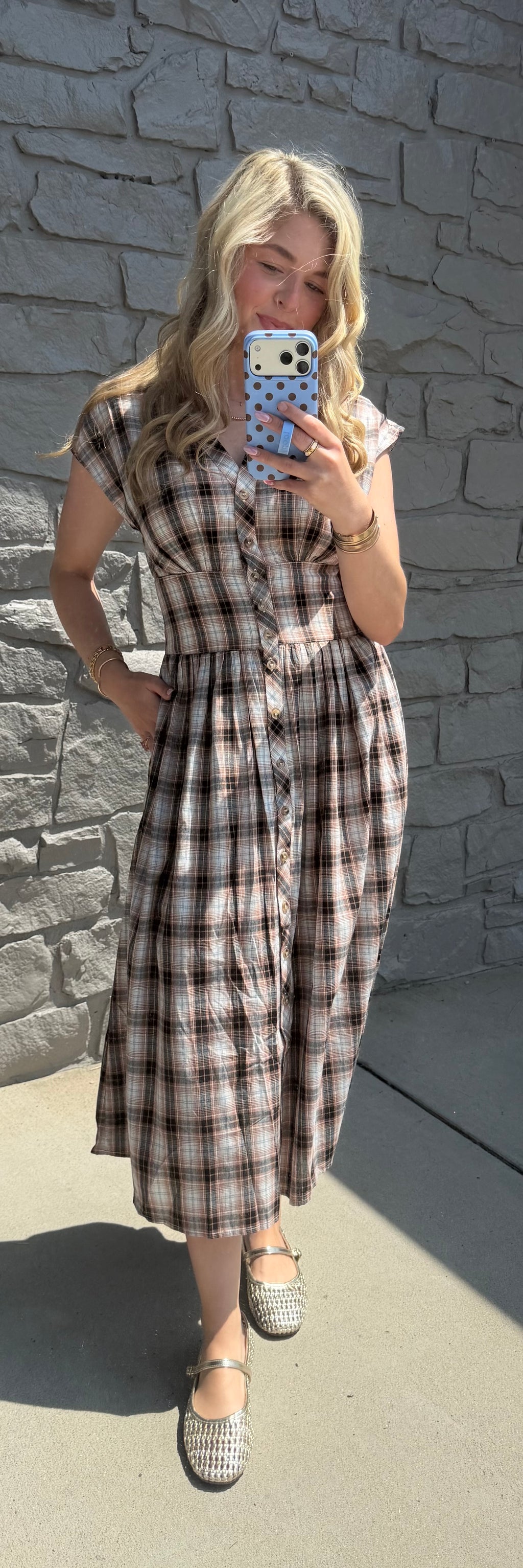 Sam Plaid Button Midi Dress