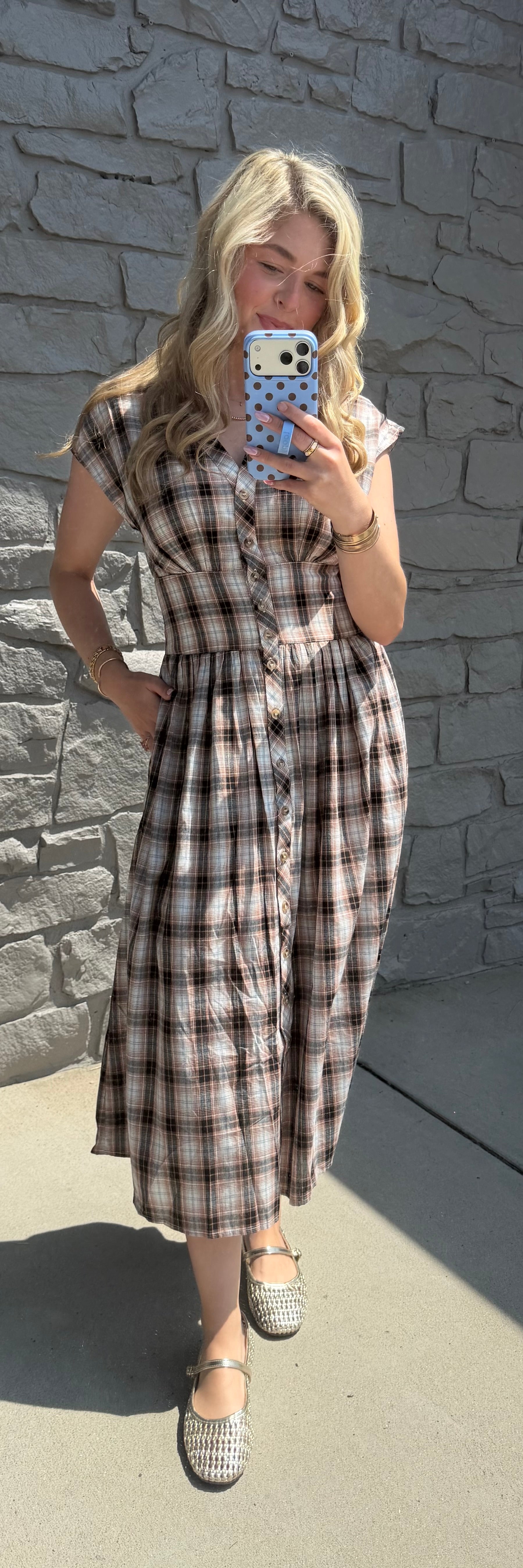 Sam Plaid Button Midi Dress