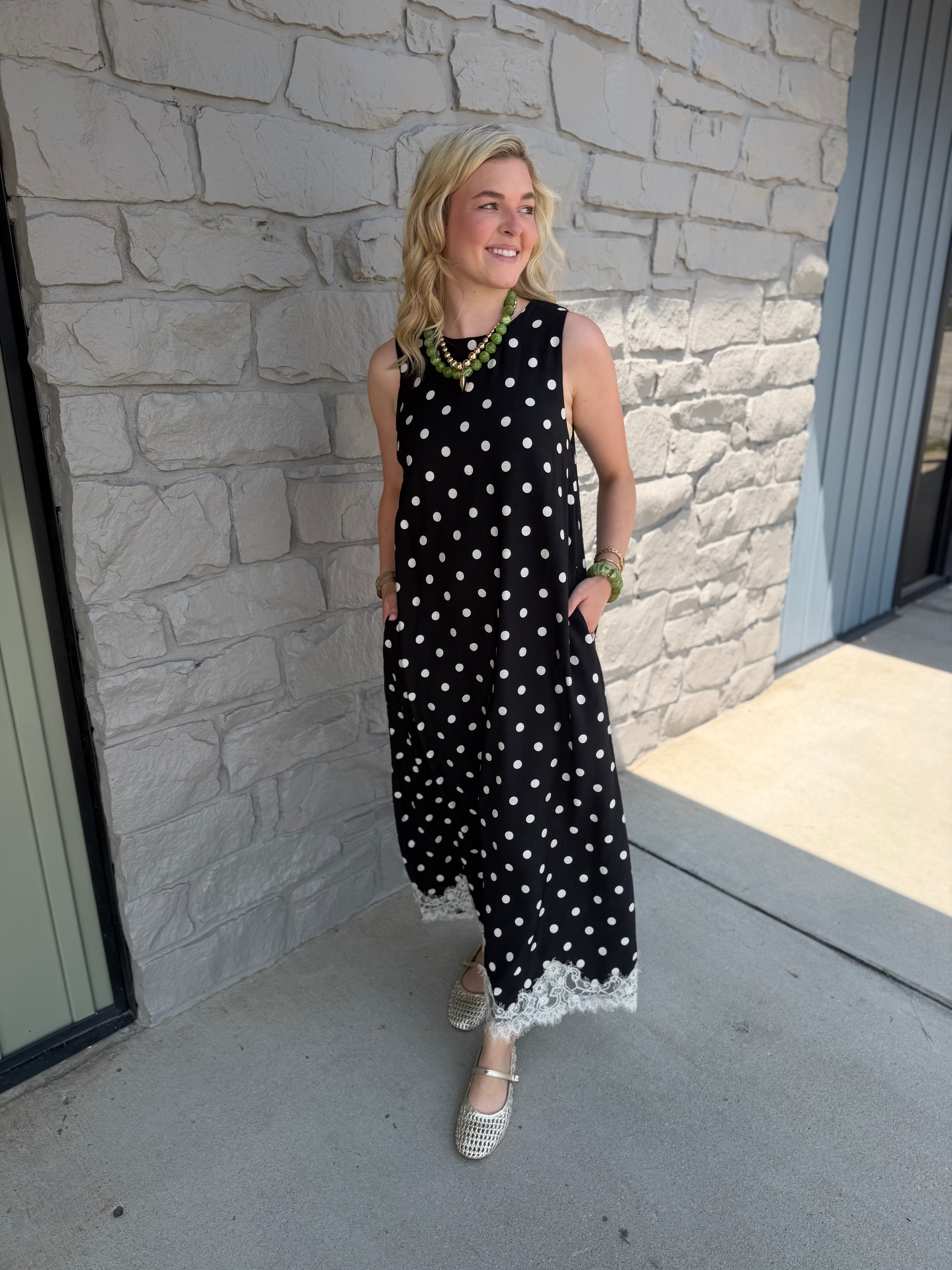 Hannah Polka Dot Lace Maxi - BLACK