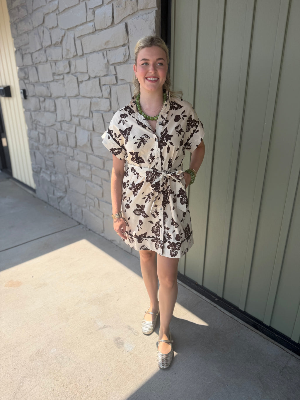 Cream & Brown Floral Dress
