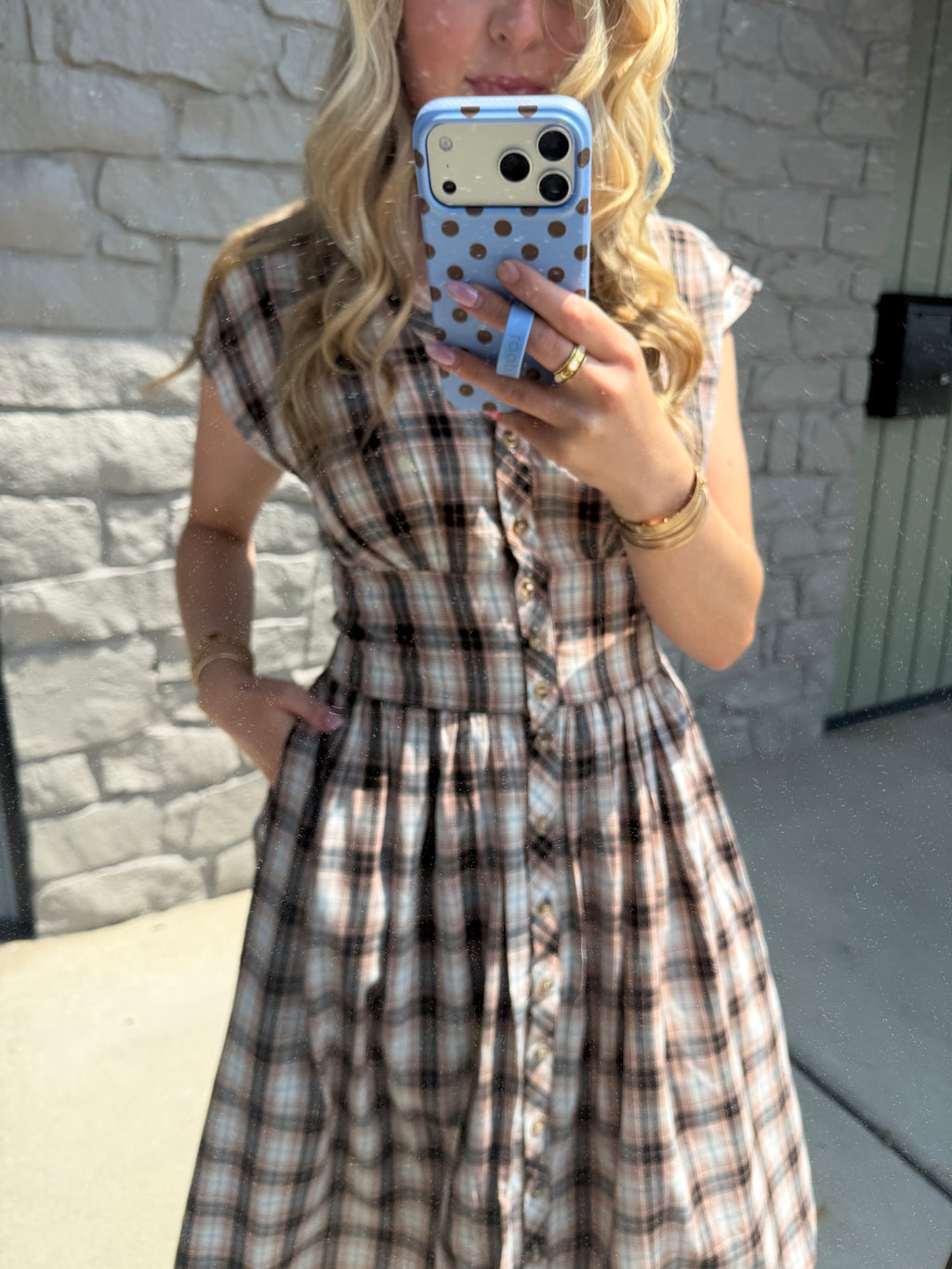 Sam Plaid Button Midi Dress