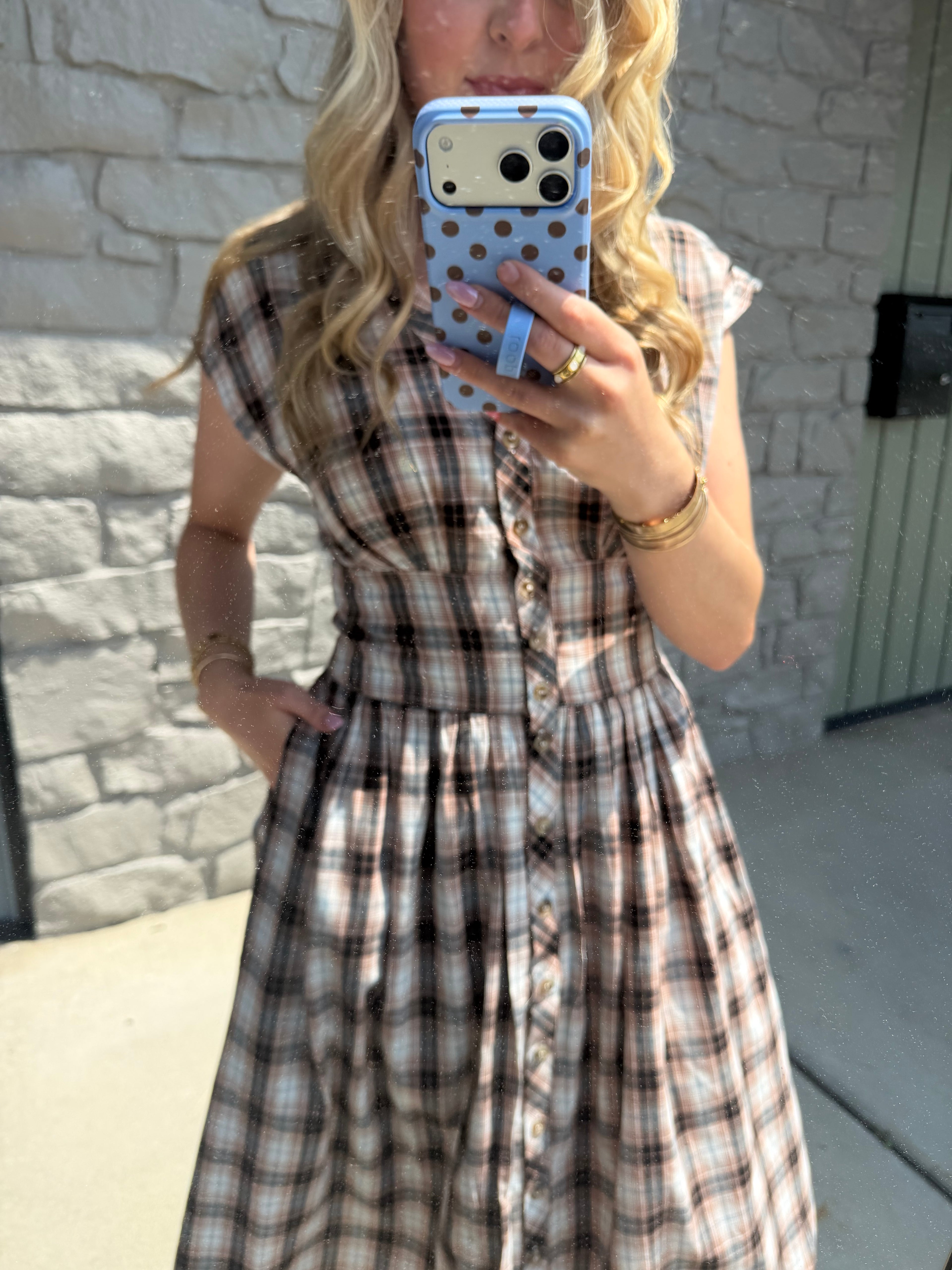 Sam Plaid Button Midi Dress