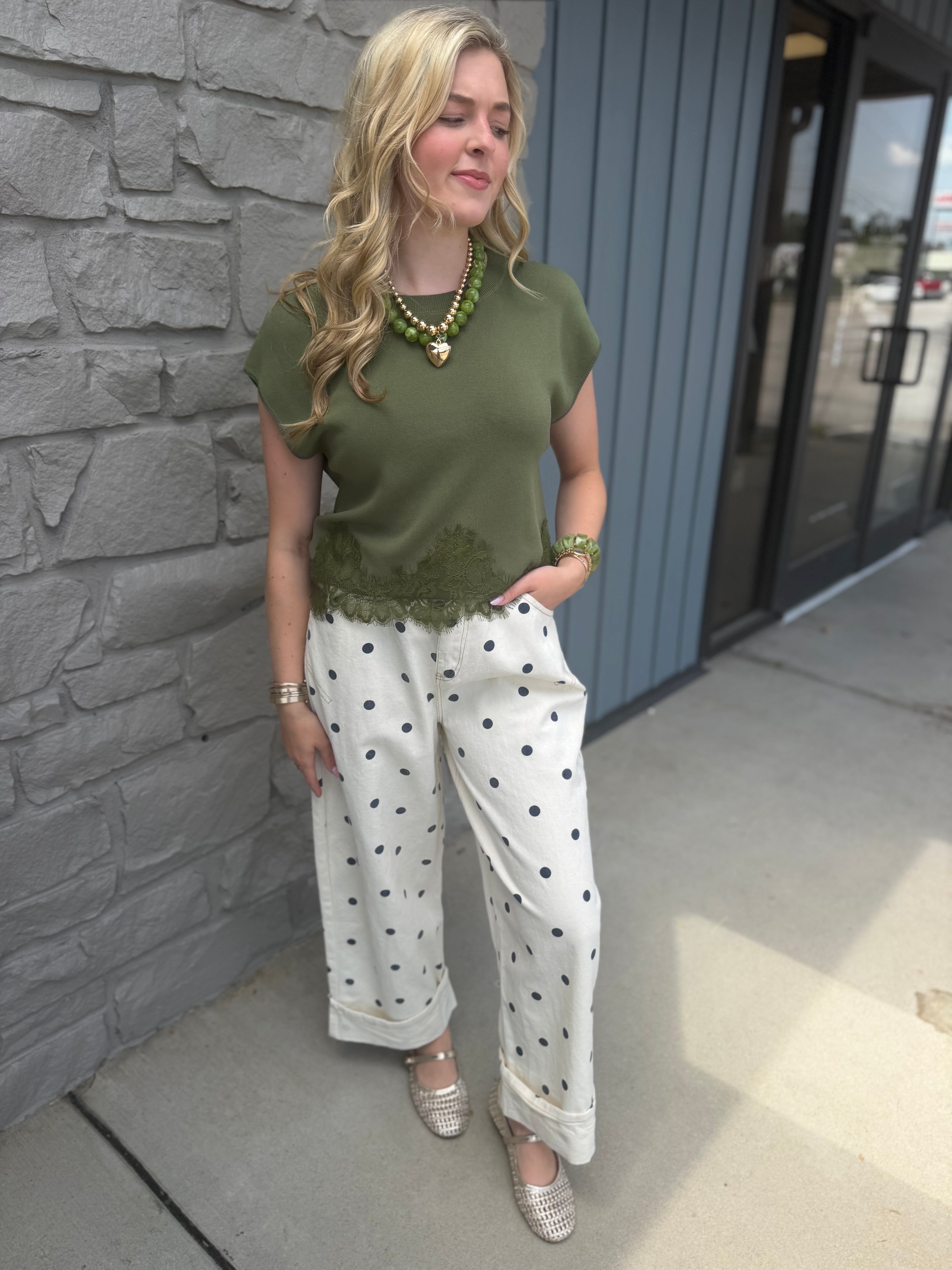 Darcy Lace Top - Olive
