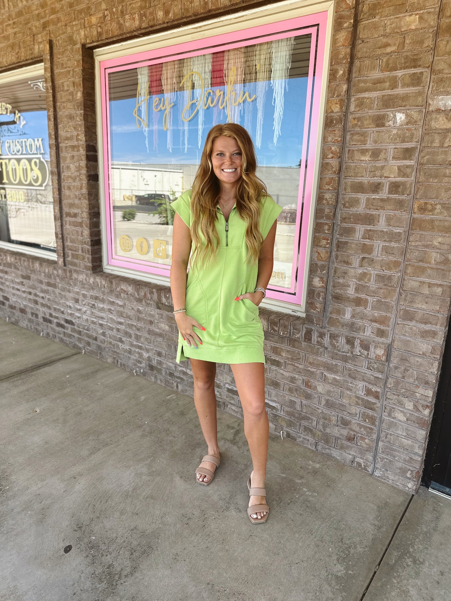 Olivia Quarter Zip Dress - Lime