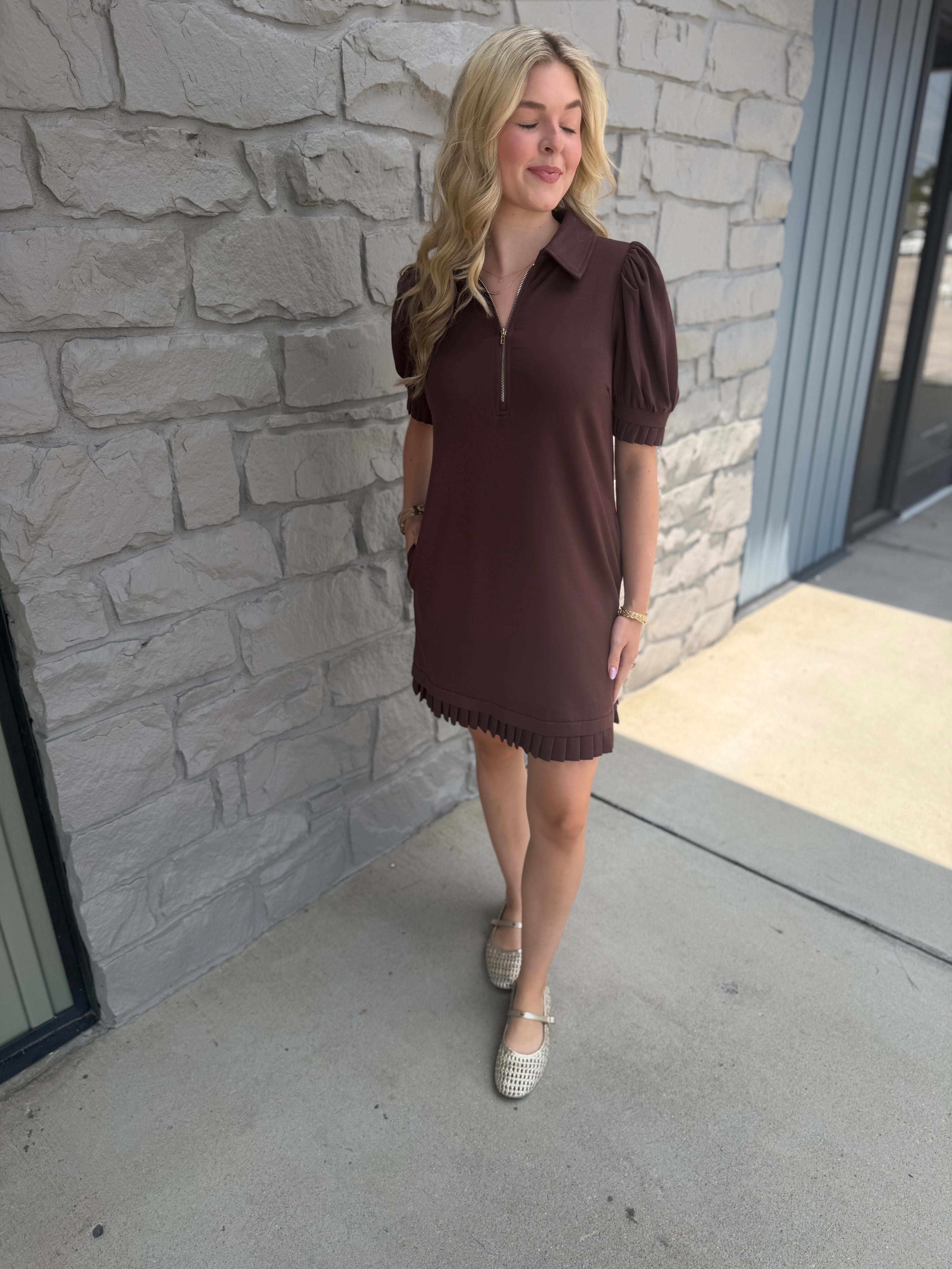 Casey Chocolate Ruffle Zip Dress
