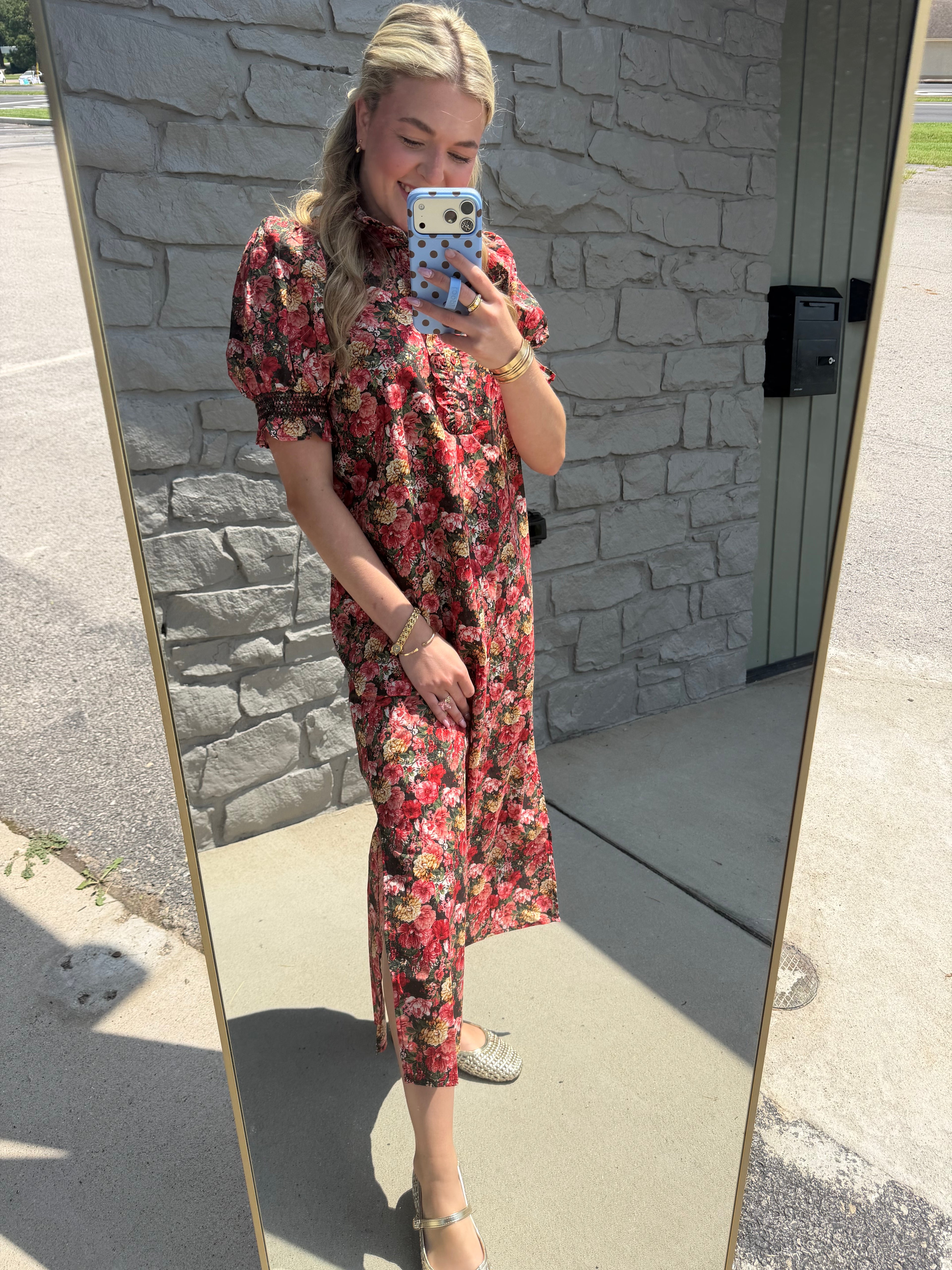 Autumn Brick Floral Midi Dress