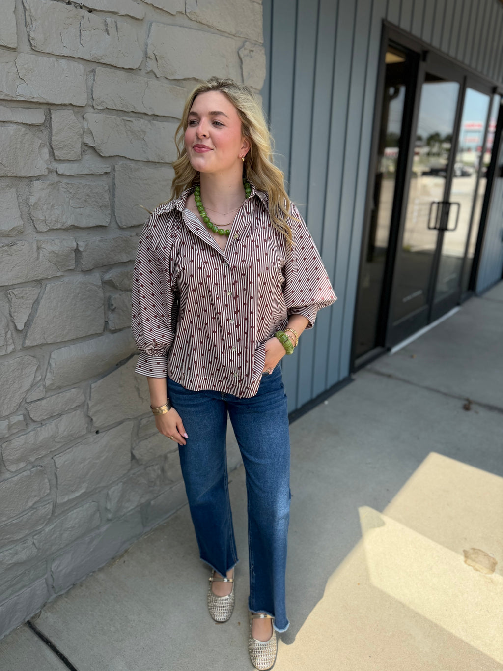 Brown Polka Dot & Stripes Top