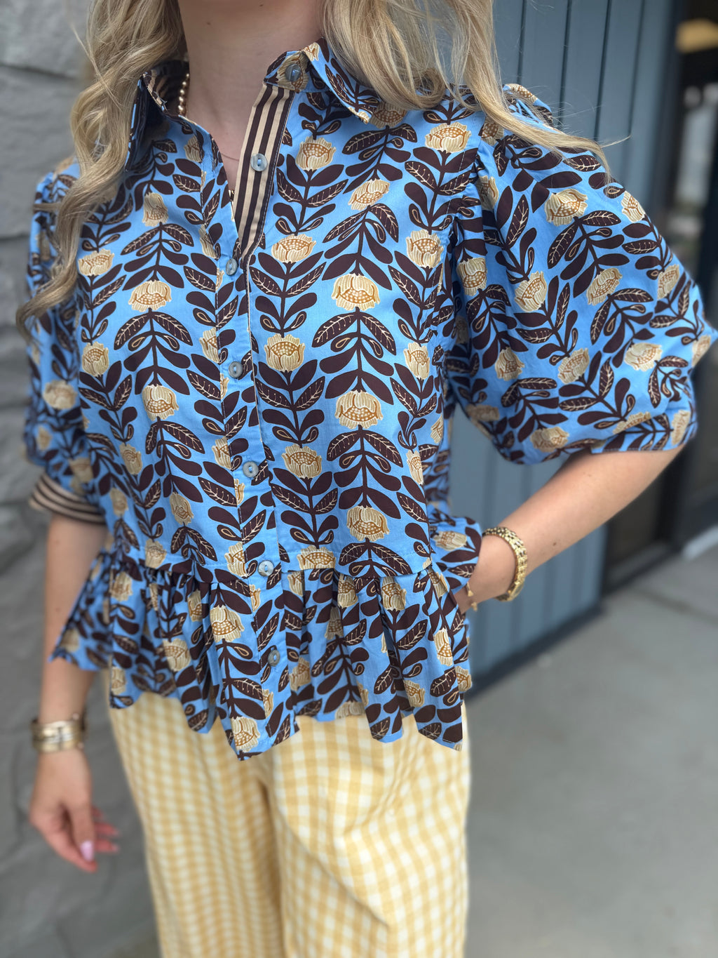 Blooms Ruffle Top - CHOC/BLUE