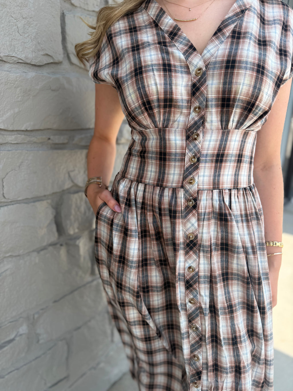 Sam Plaid Button Midi Dress