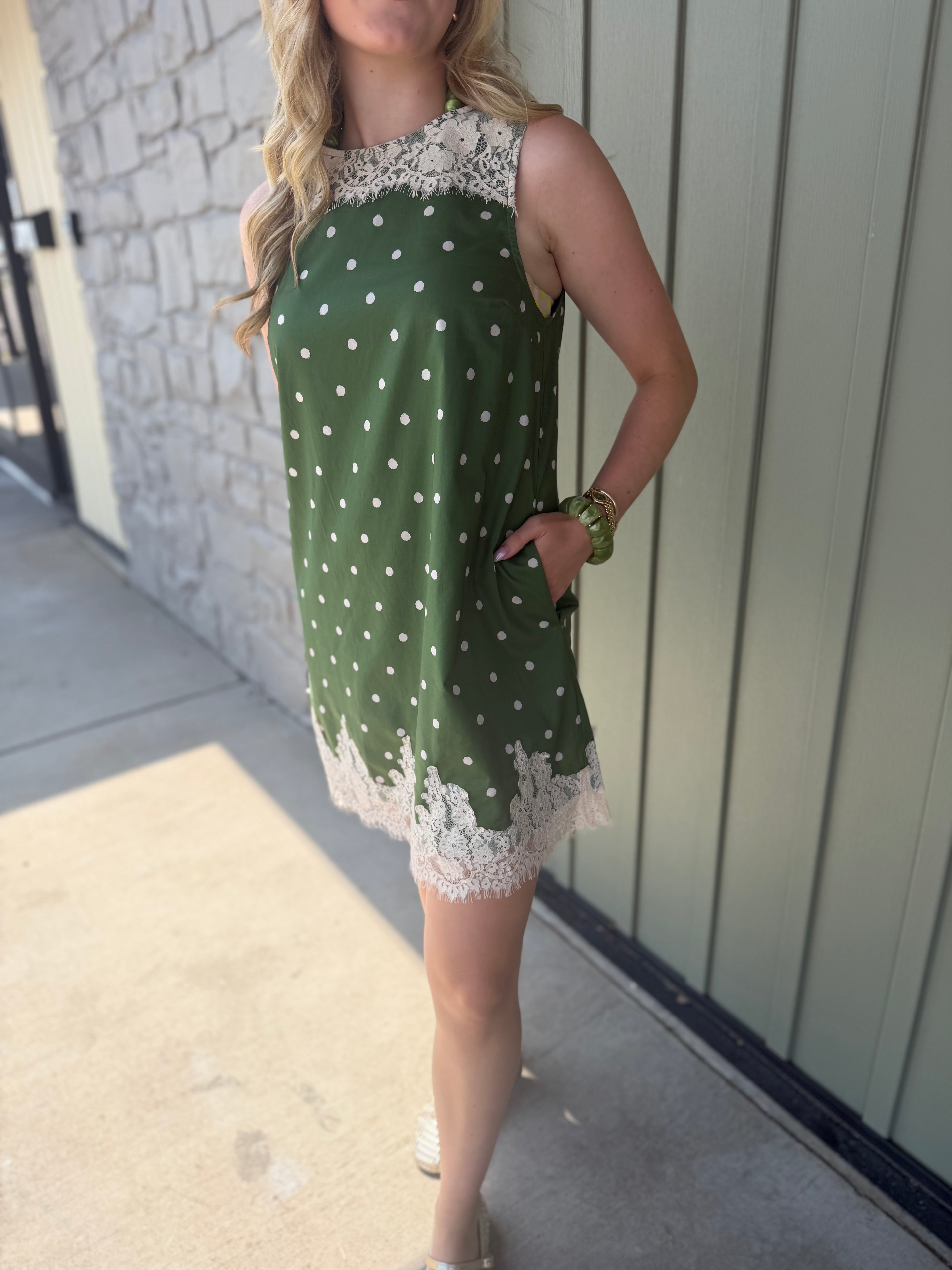 Olive Lace Polka Dot Dress