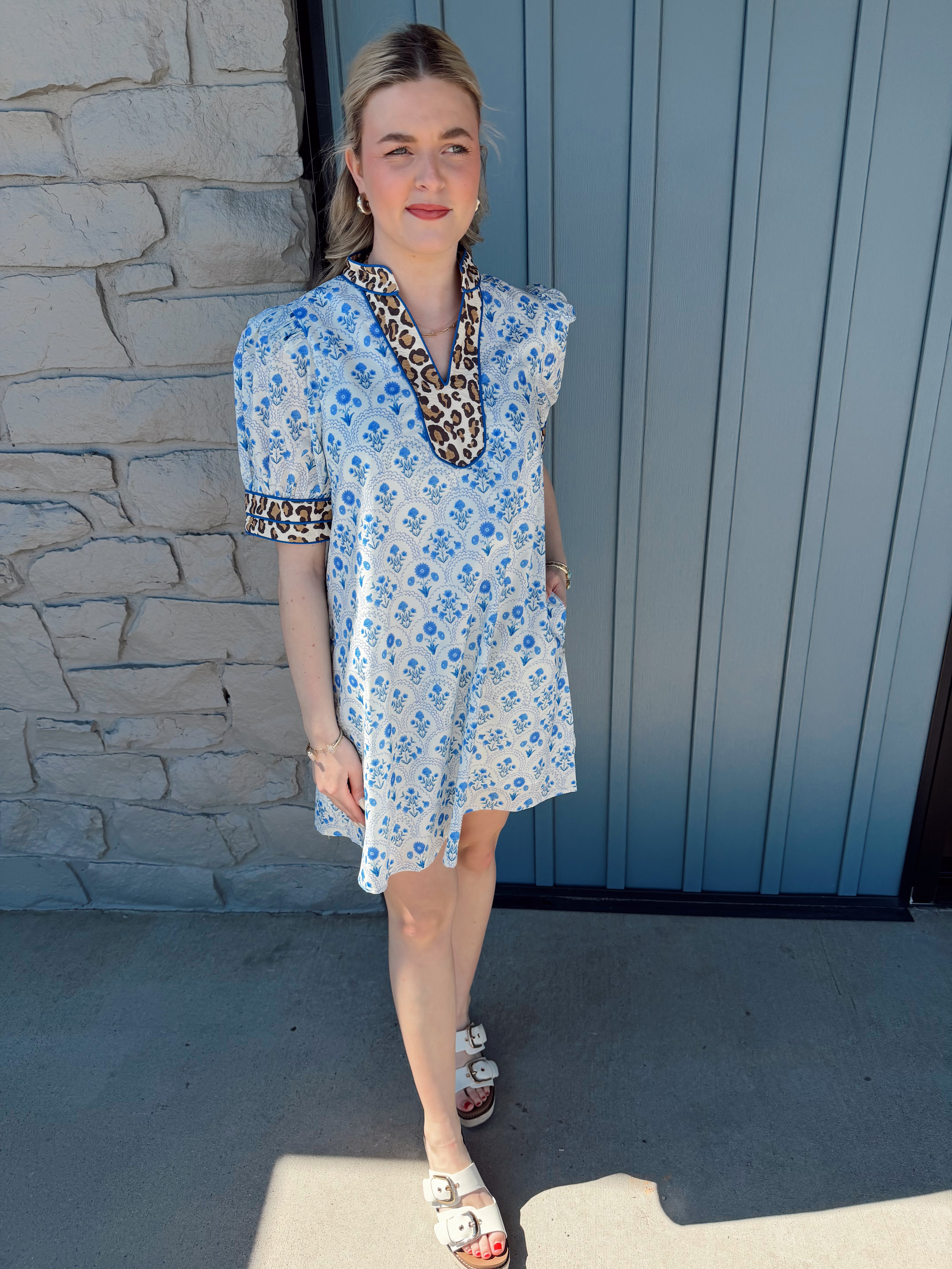 Frankie Blue Cheetah Trim Dress