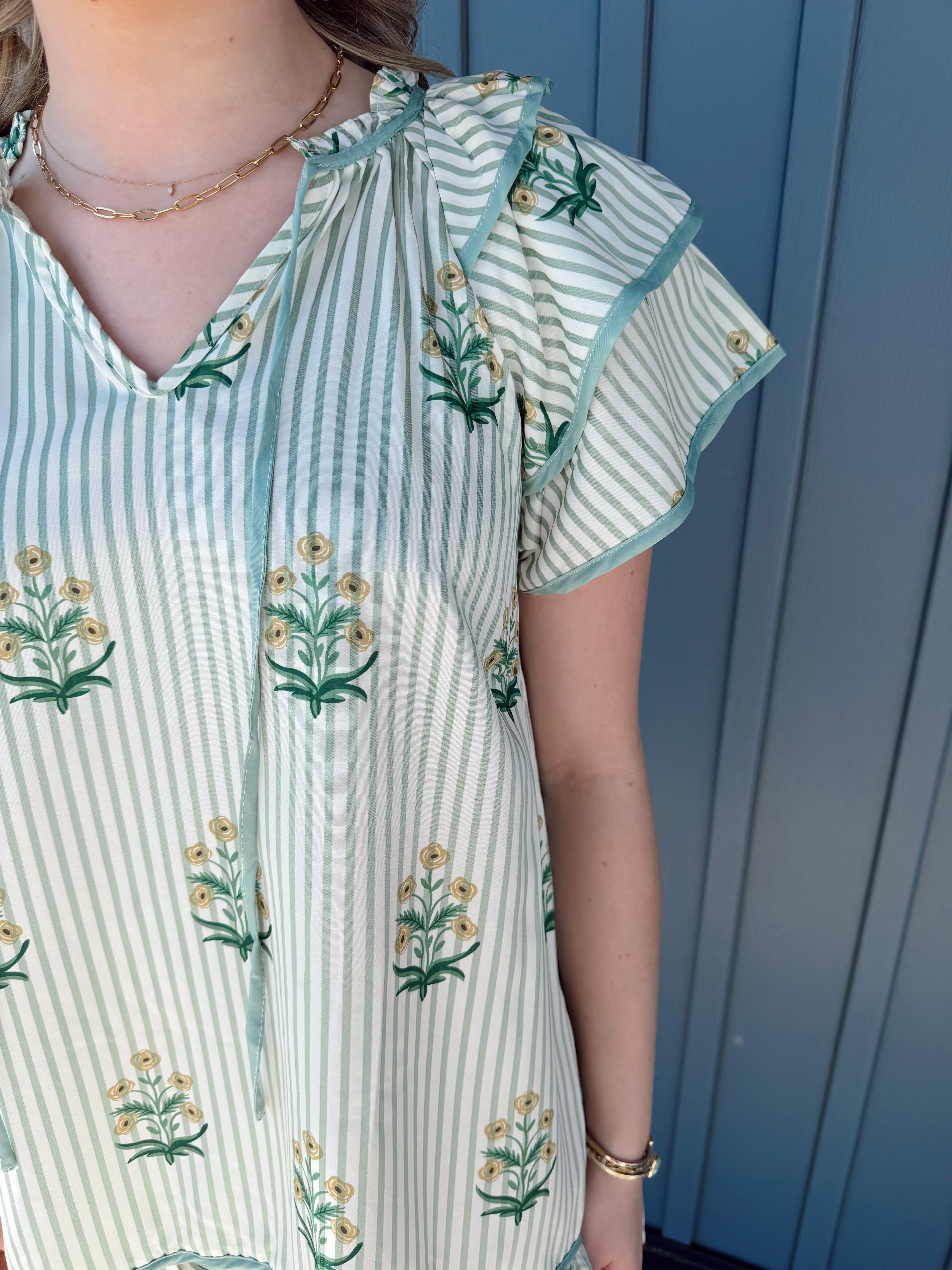 Georgia Striped Floral Dress - SAGE