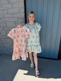 Georgia Striped Floral Dress - PINK