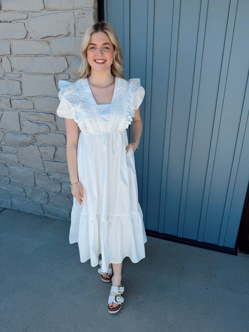 Nova Ruffled Sleeve Midi- OFFWHT