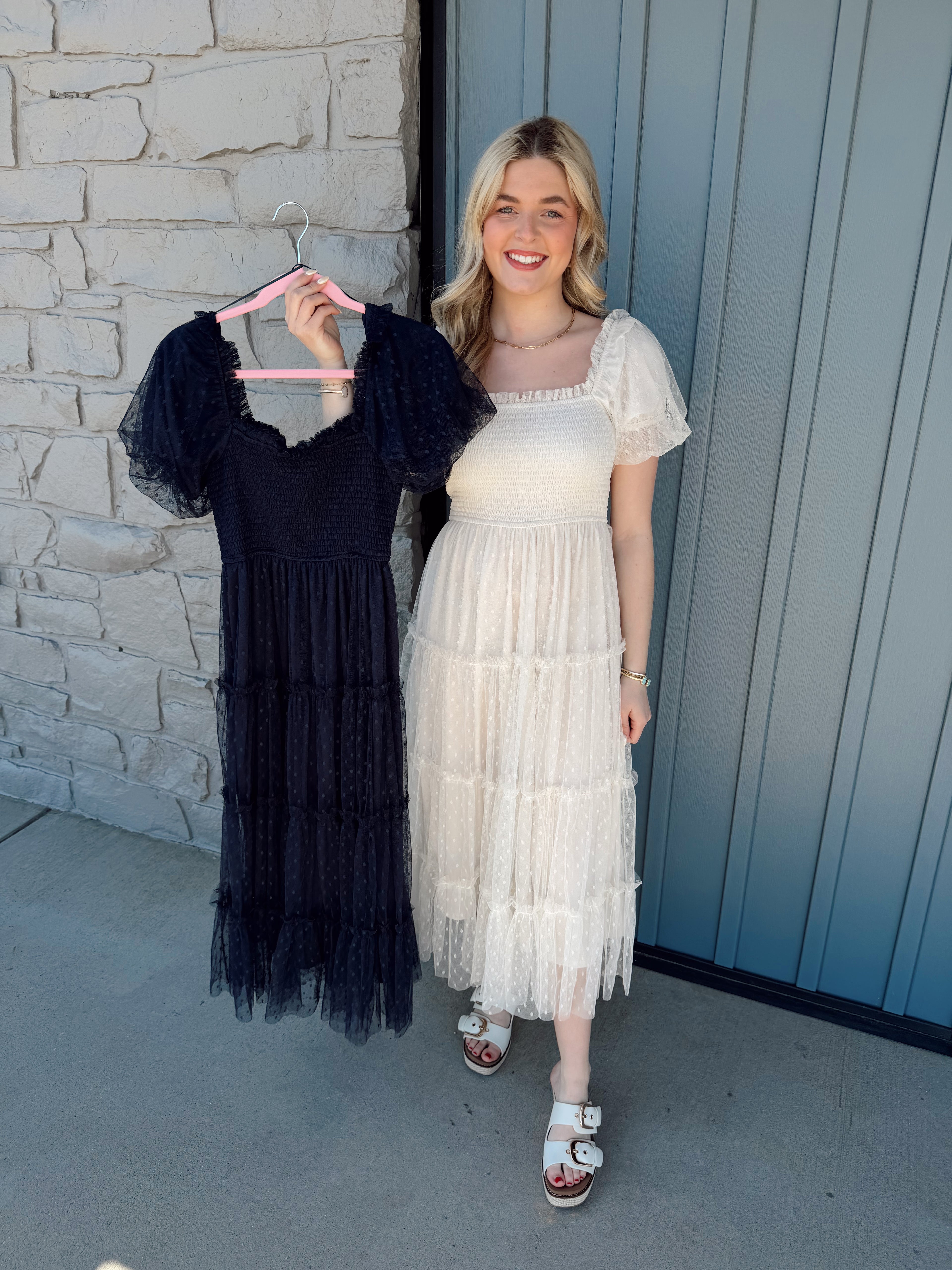 Whimsy Dots Midi Dress - IVORY