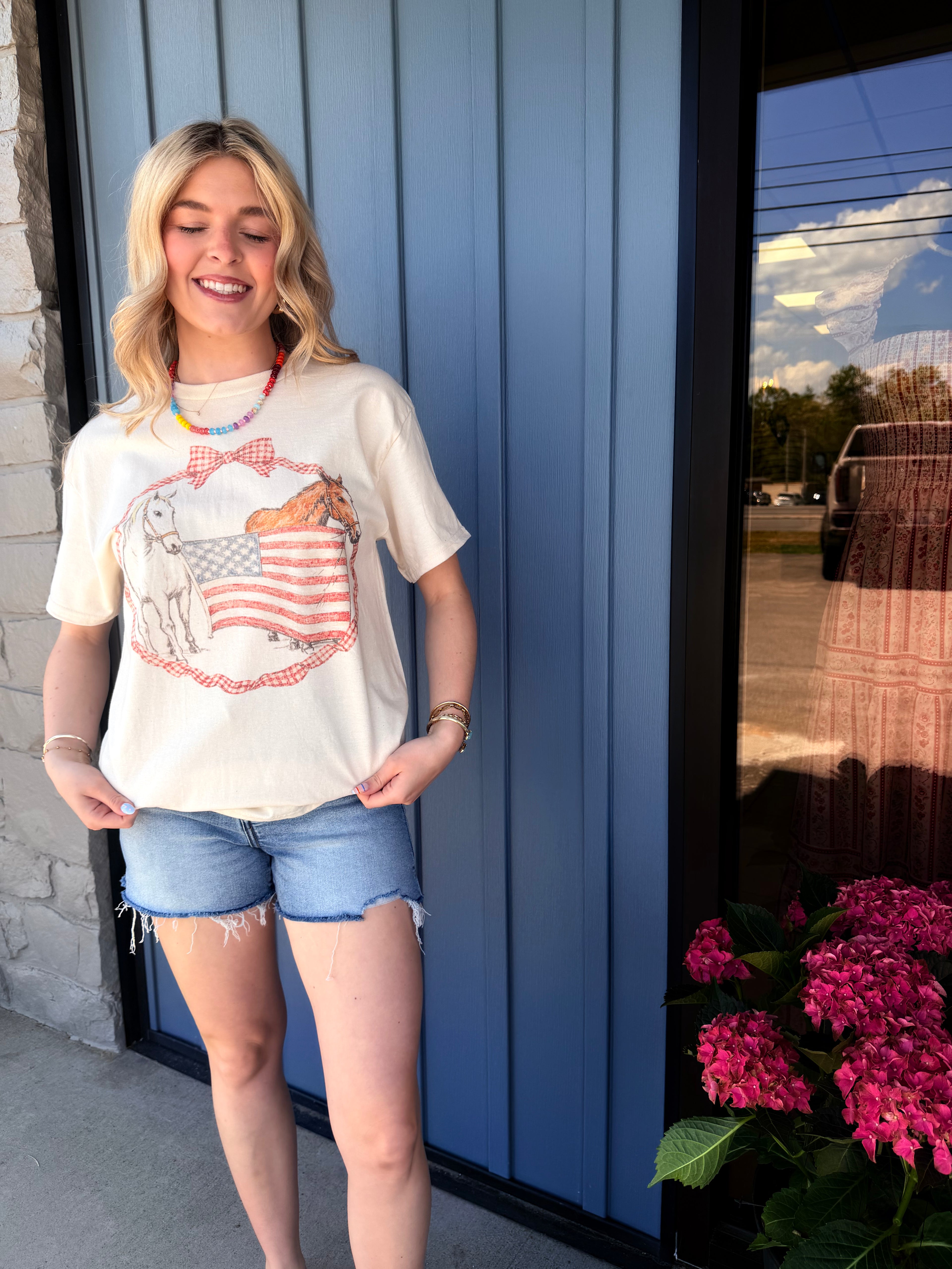 Horse American Bow Oversized Tee - SAND