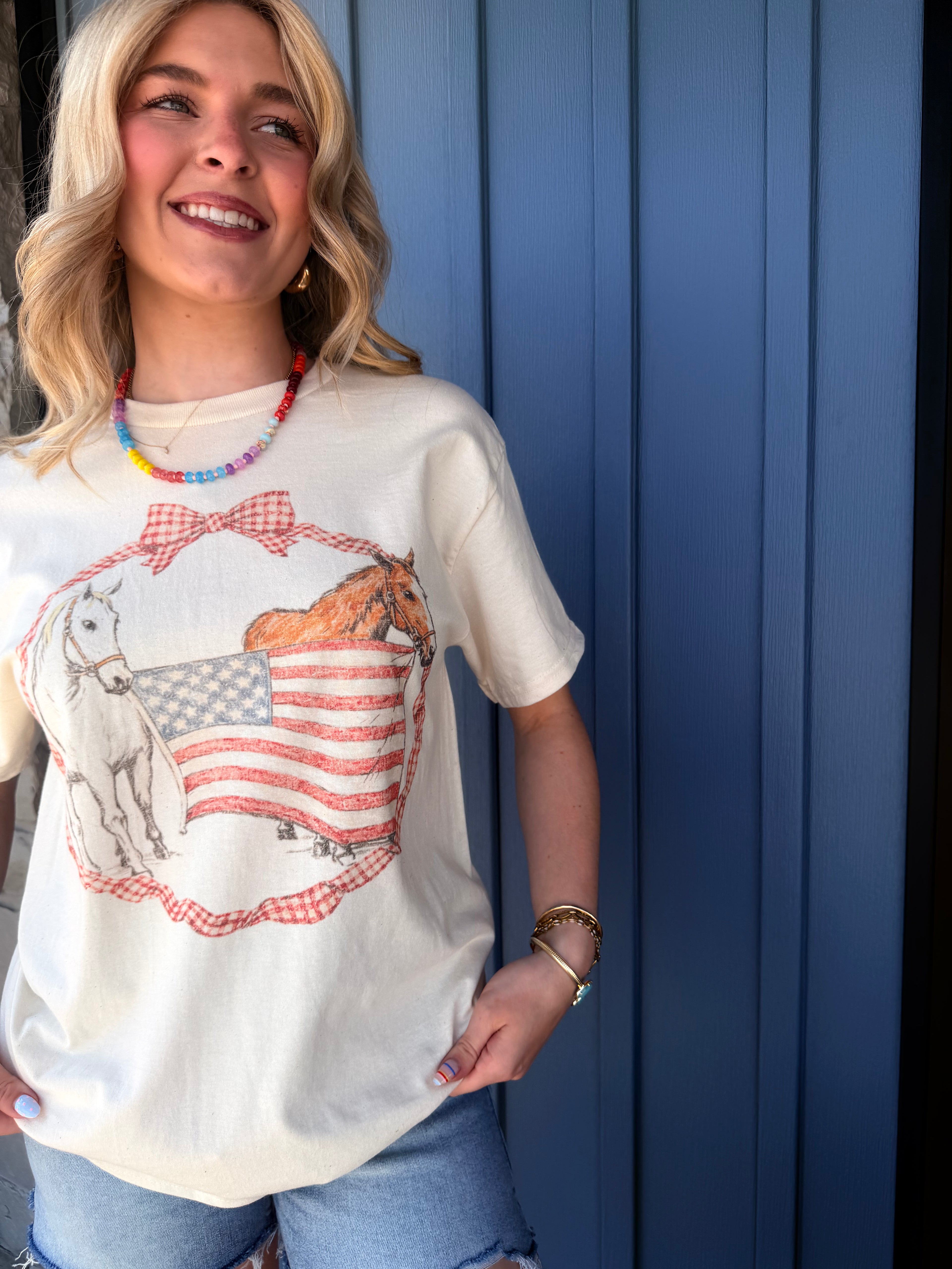 Horse American Bow Oversized Tee - SAND