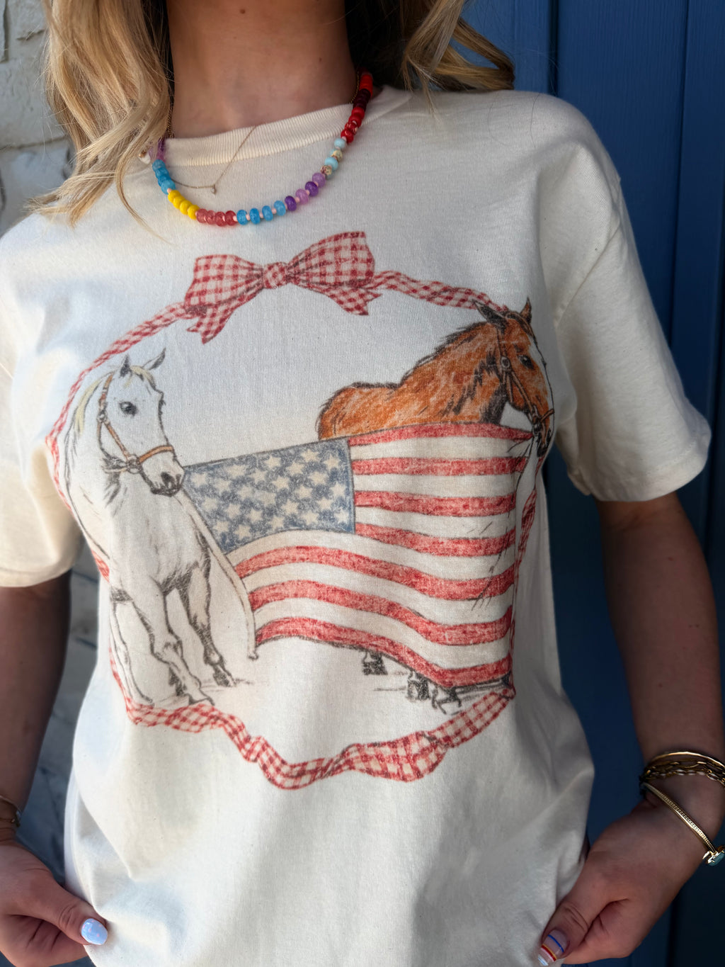 Horse American Bow Oversized Tee - SAND