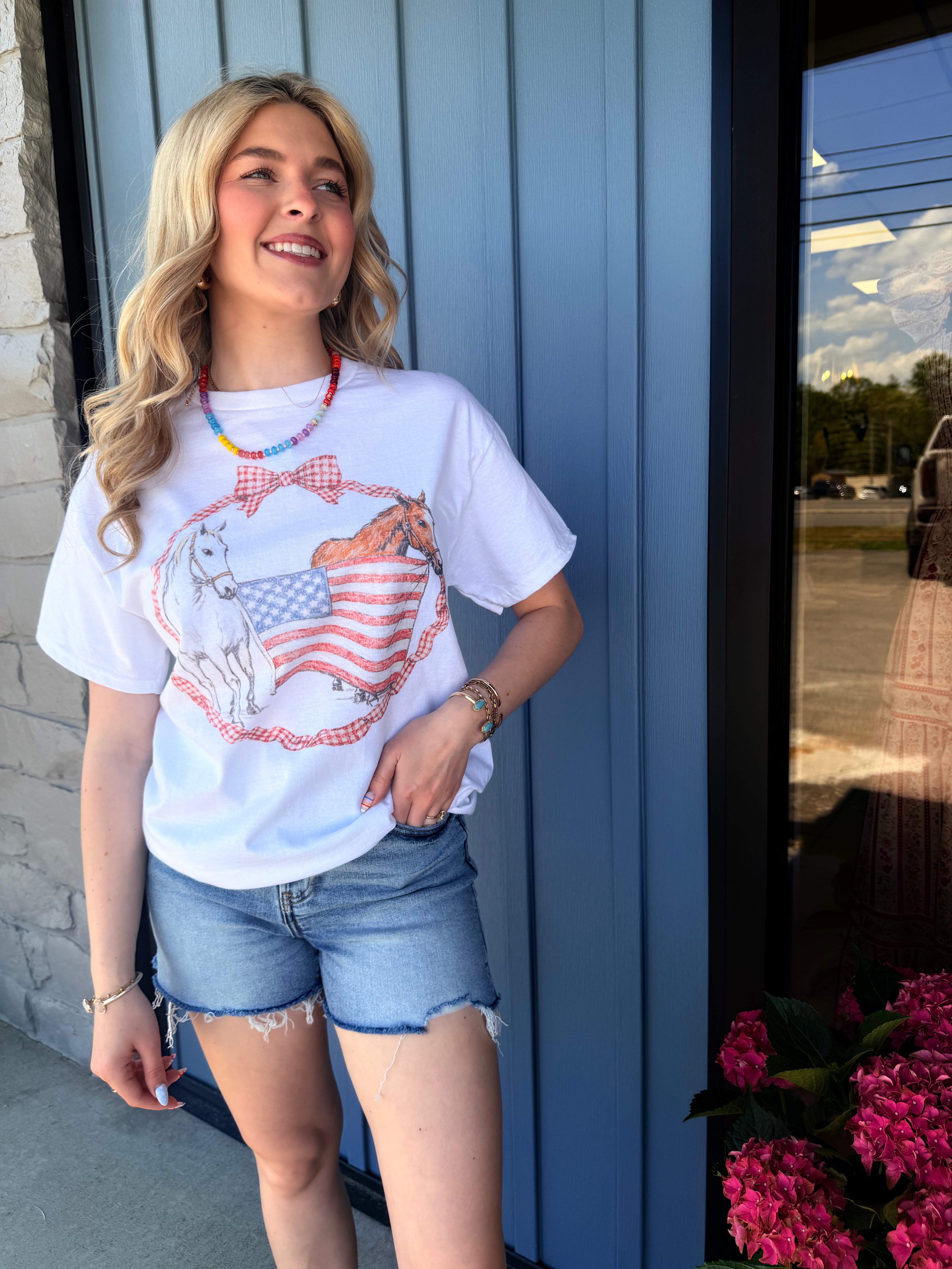 Horse American Bow Oversized Tee - WHT