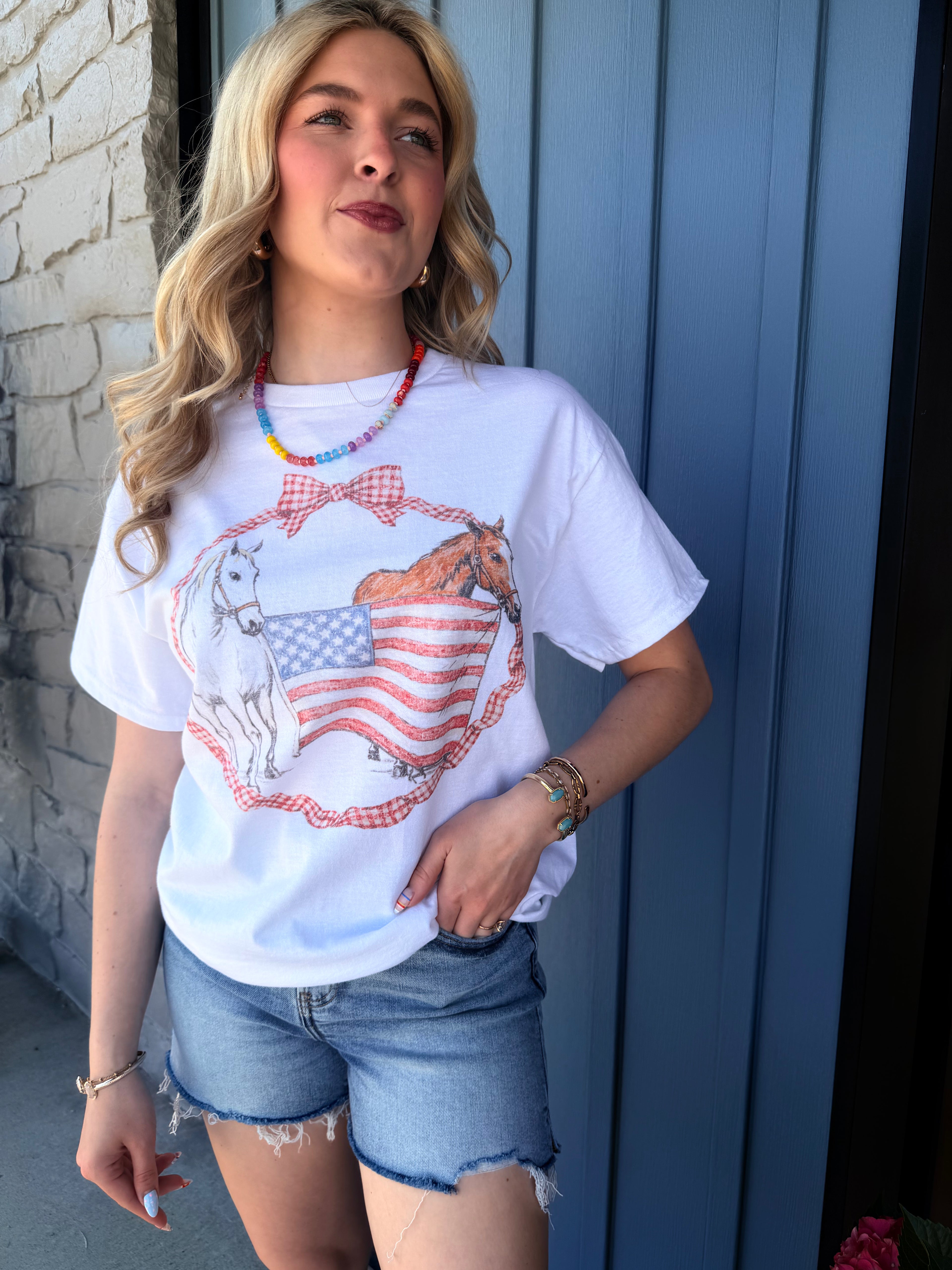 Horse American Bow Oversized Tee - WHT