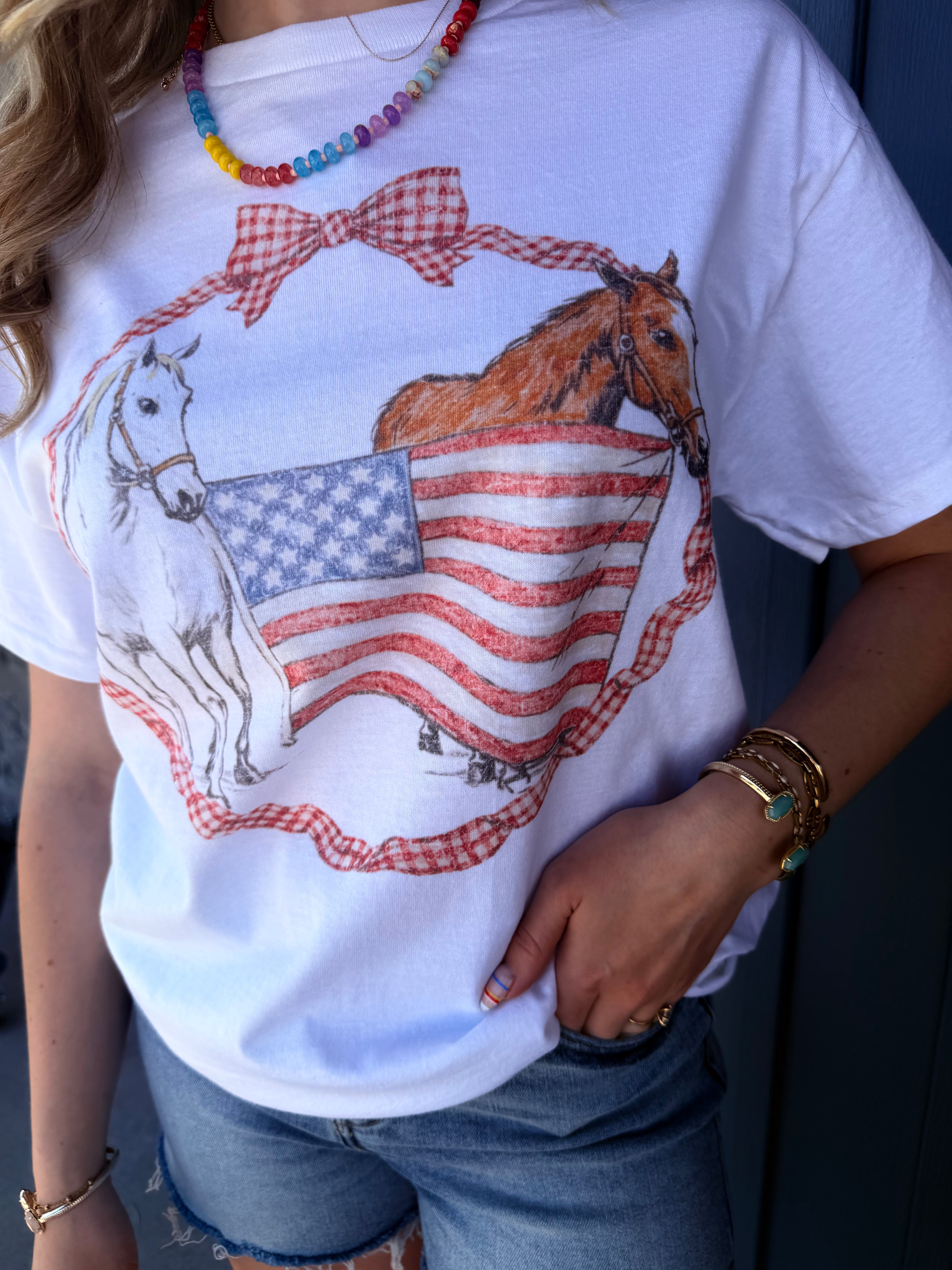 Horse American Bow Oversized Tee - WHT