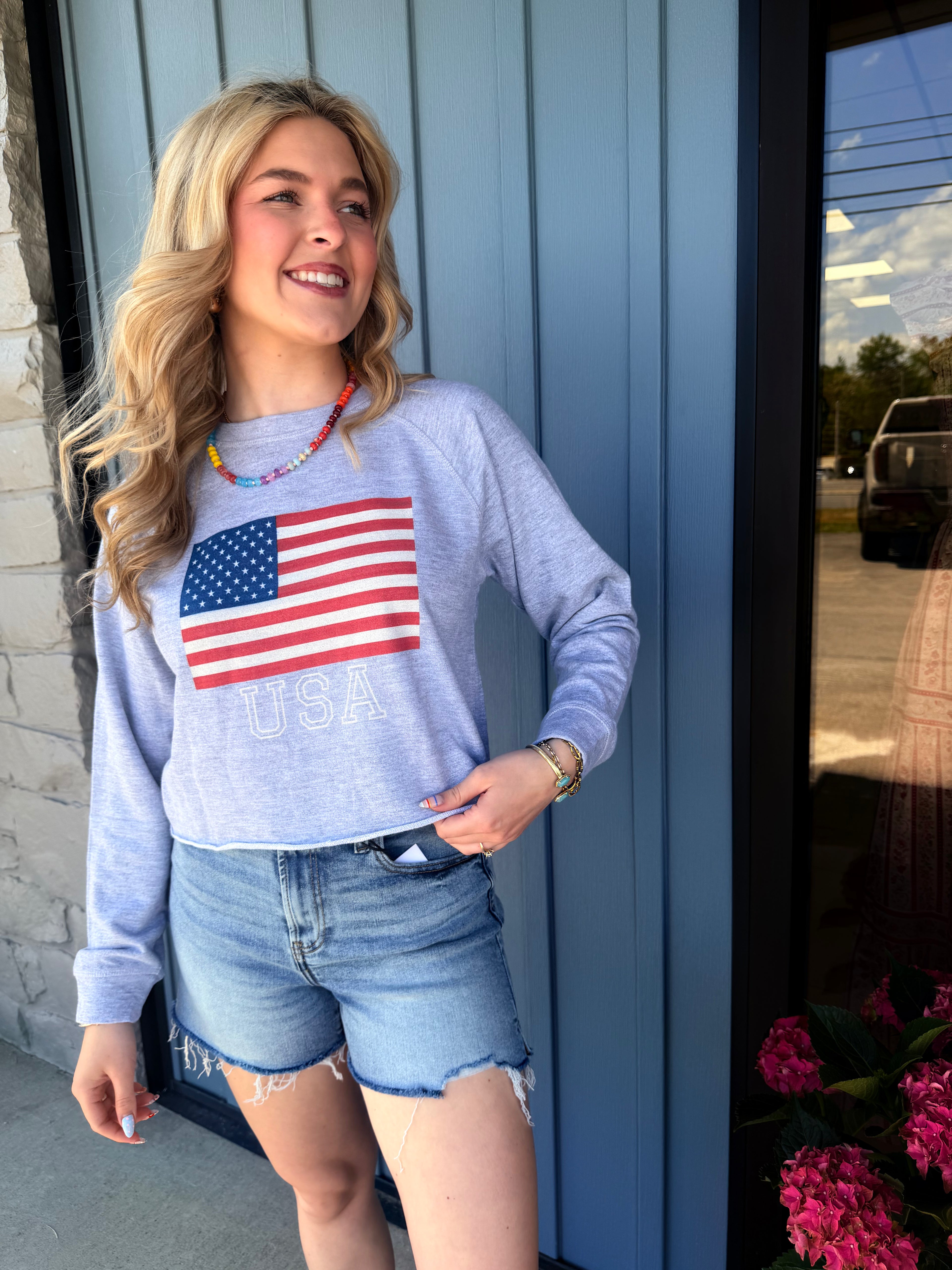 USA Raw Hem Sweater Top