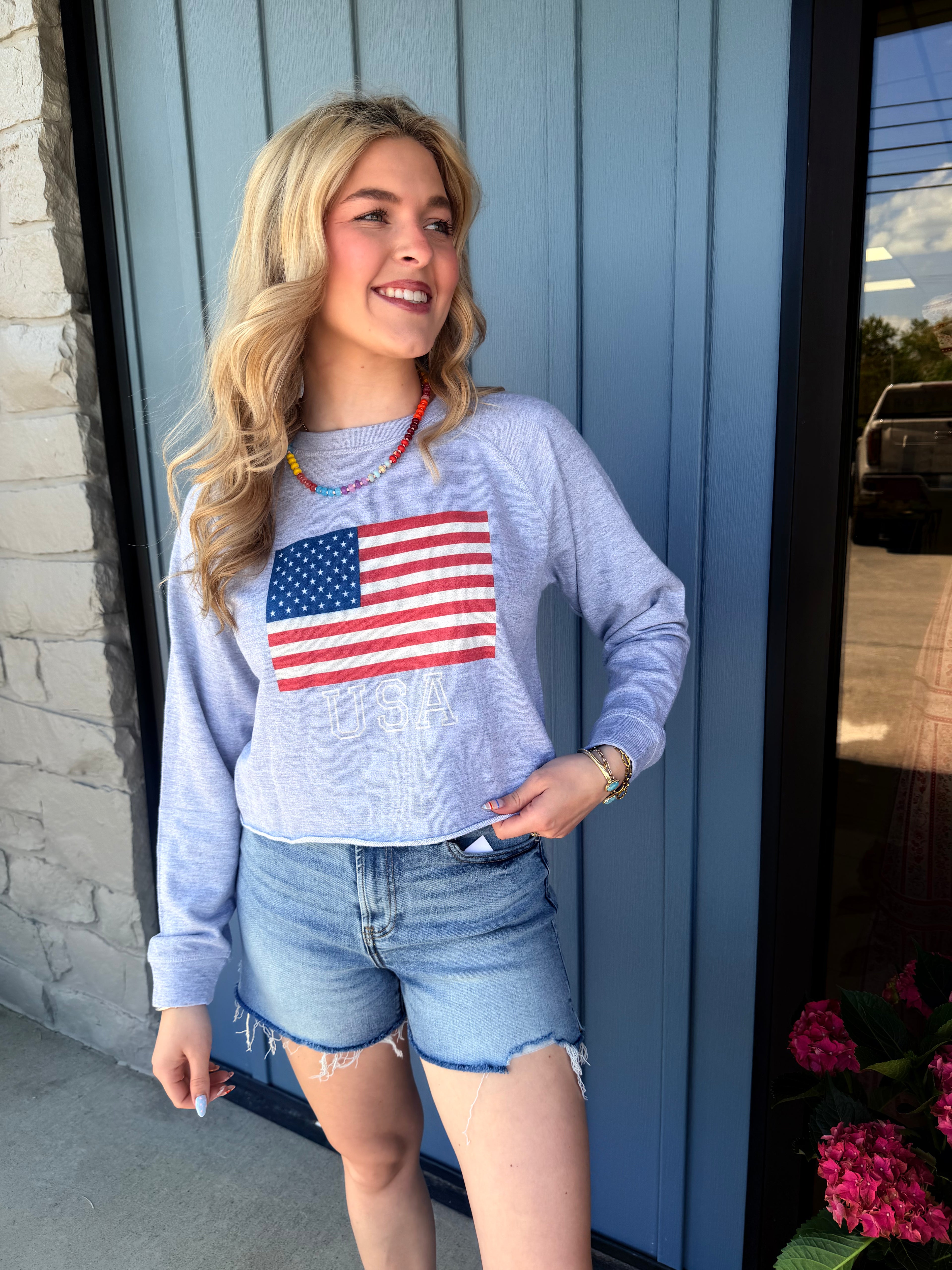 USA Raw Hem Sweater Top