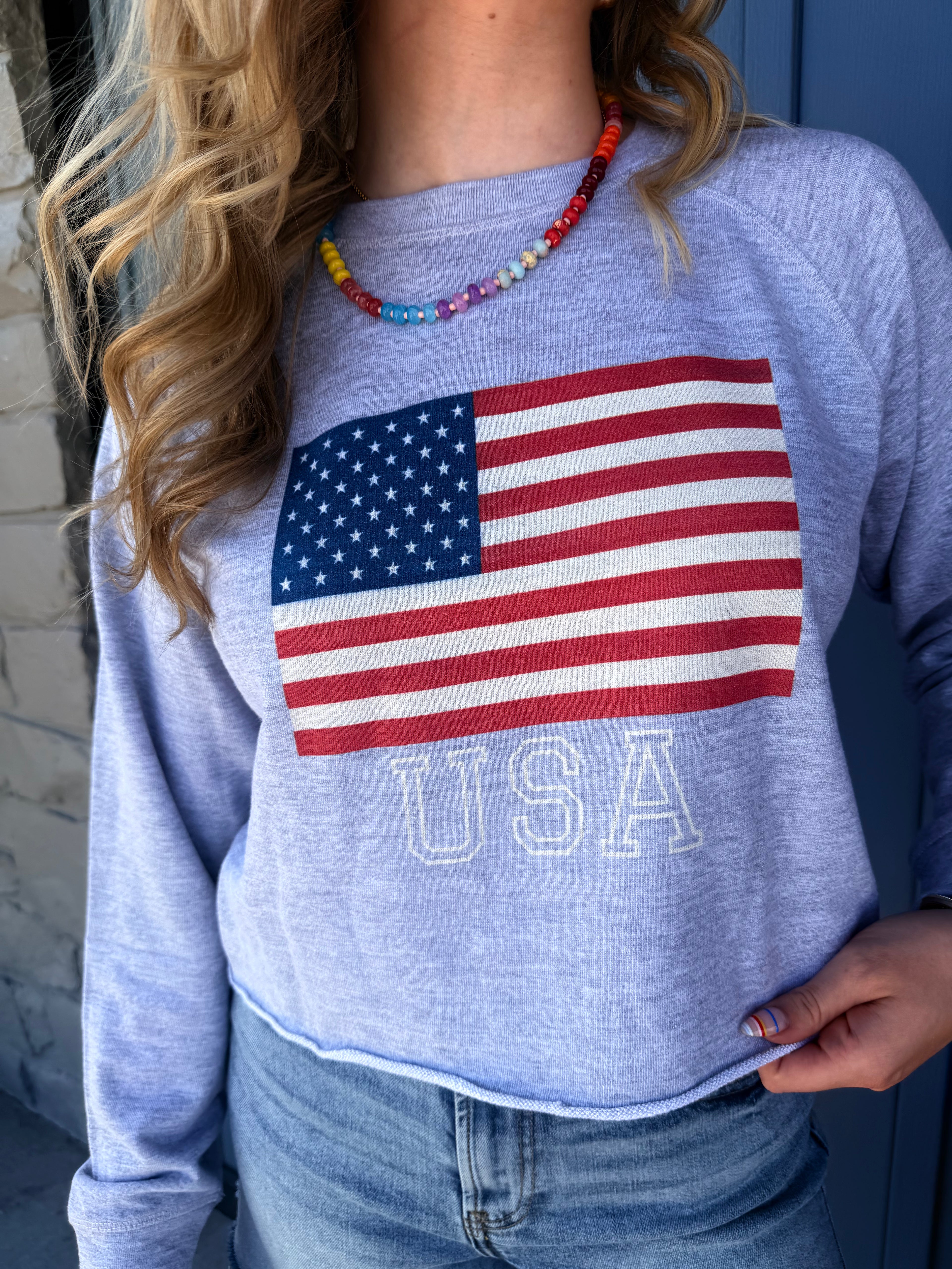 USA Raw Hem Sweater Top