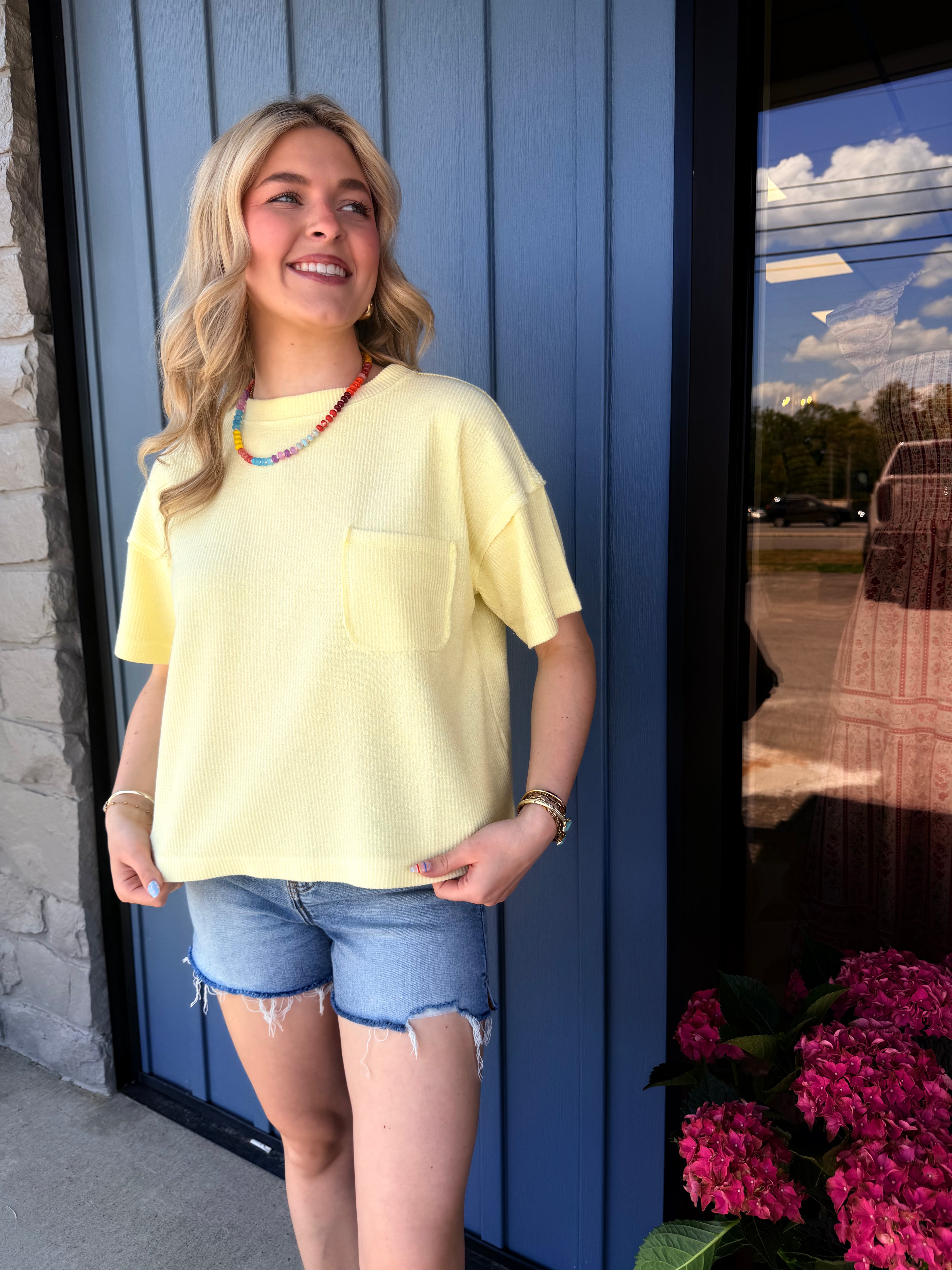 Scottie Ribbed Pocket Tee - Butter Yellow