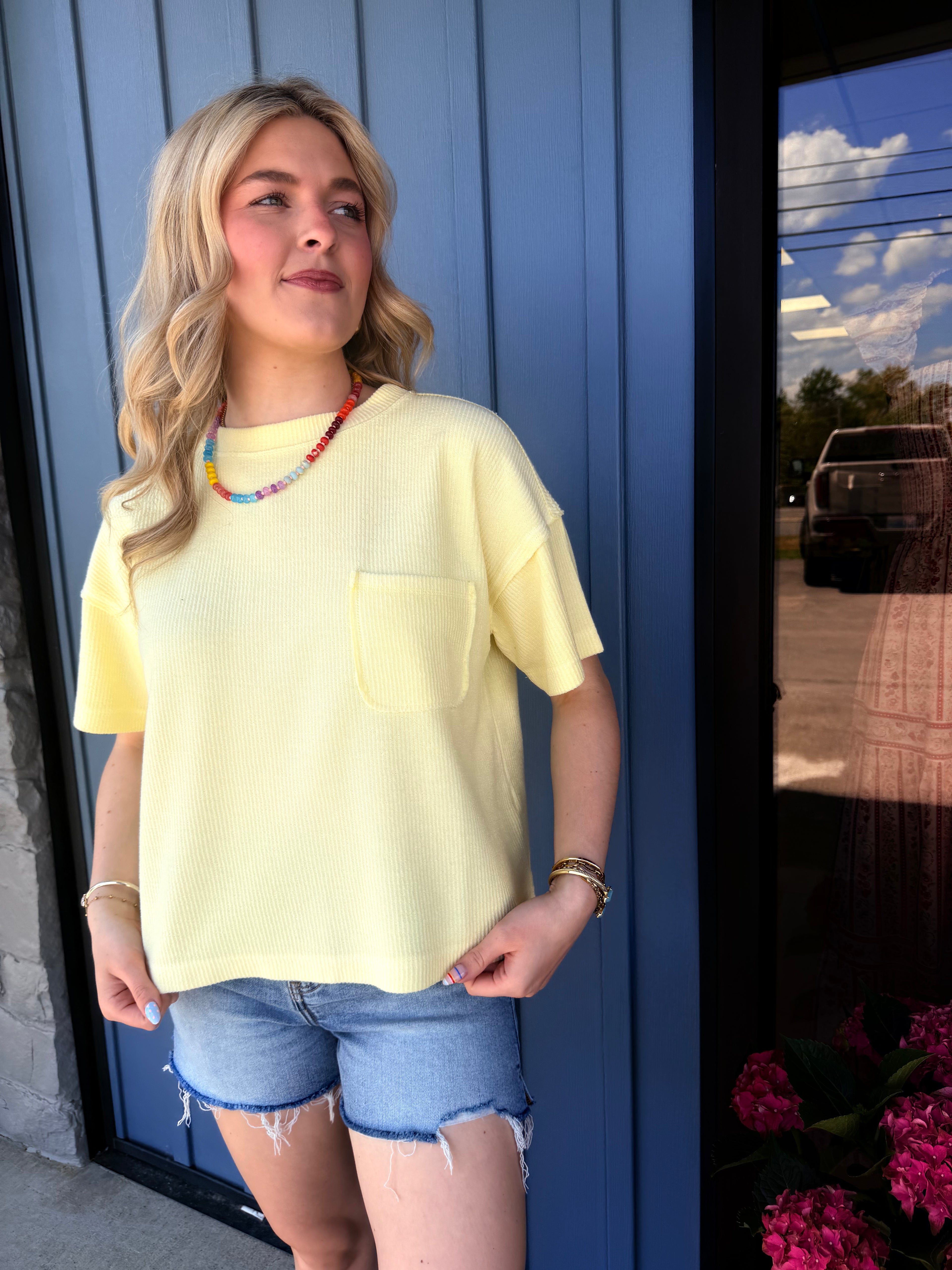 Scottie Ribbed Pocket Tee - Butter Yellow