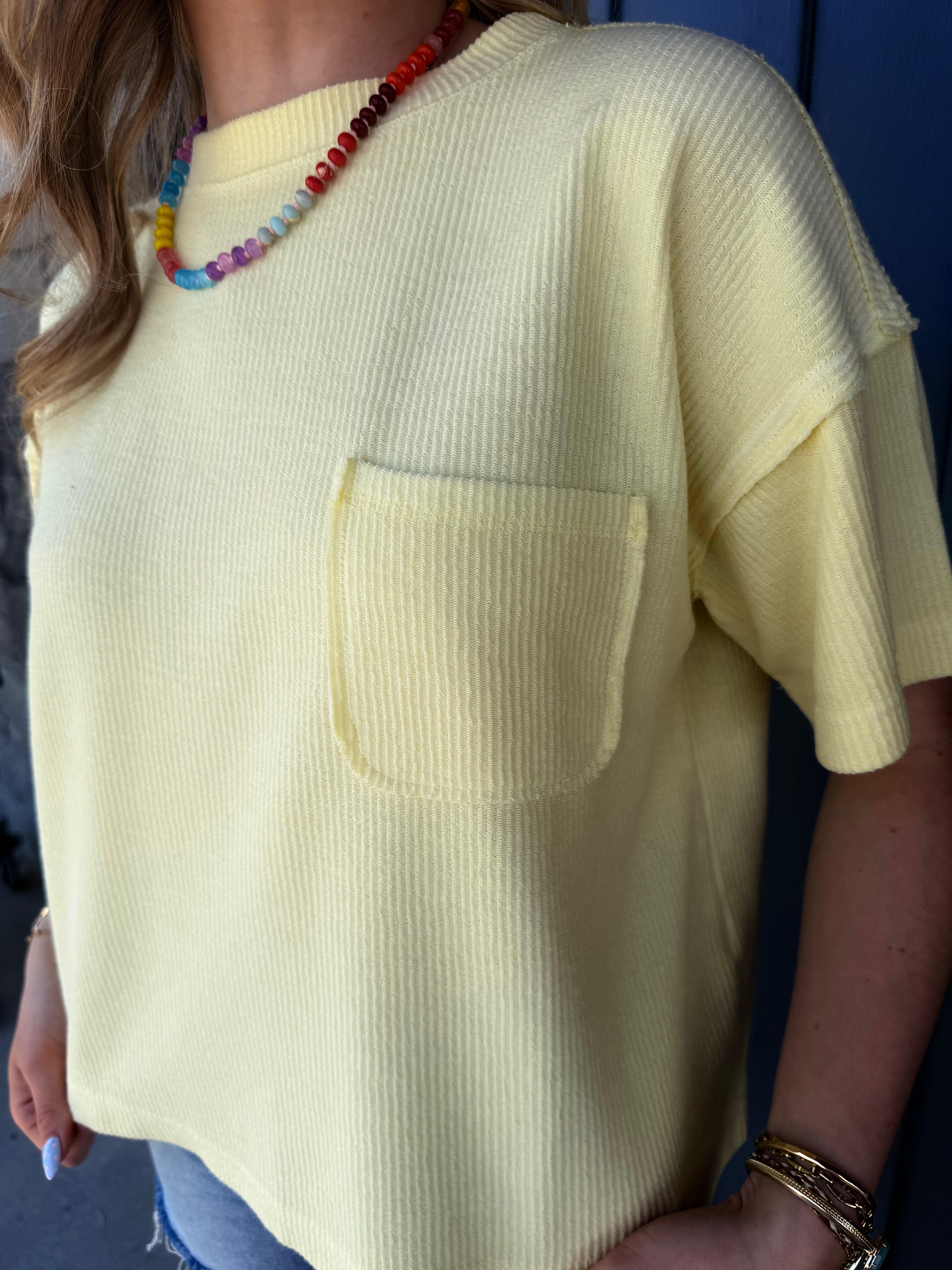 Scottie Ribbed Pocket Tee - Butter Yellow