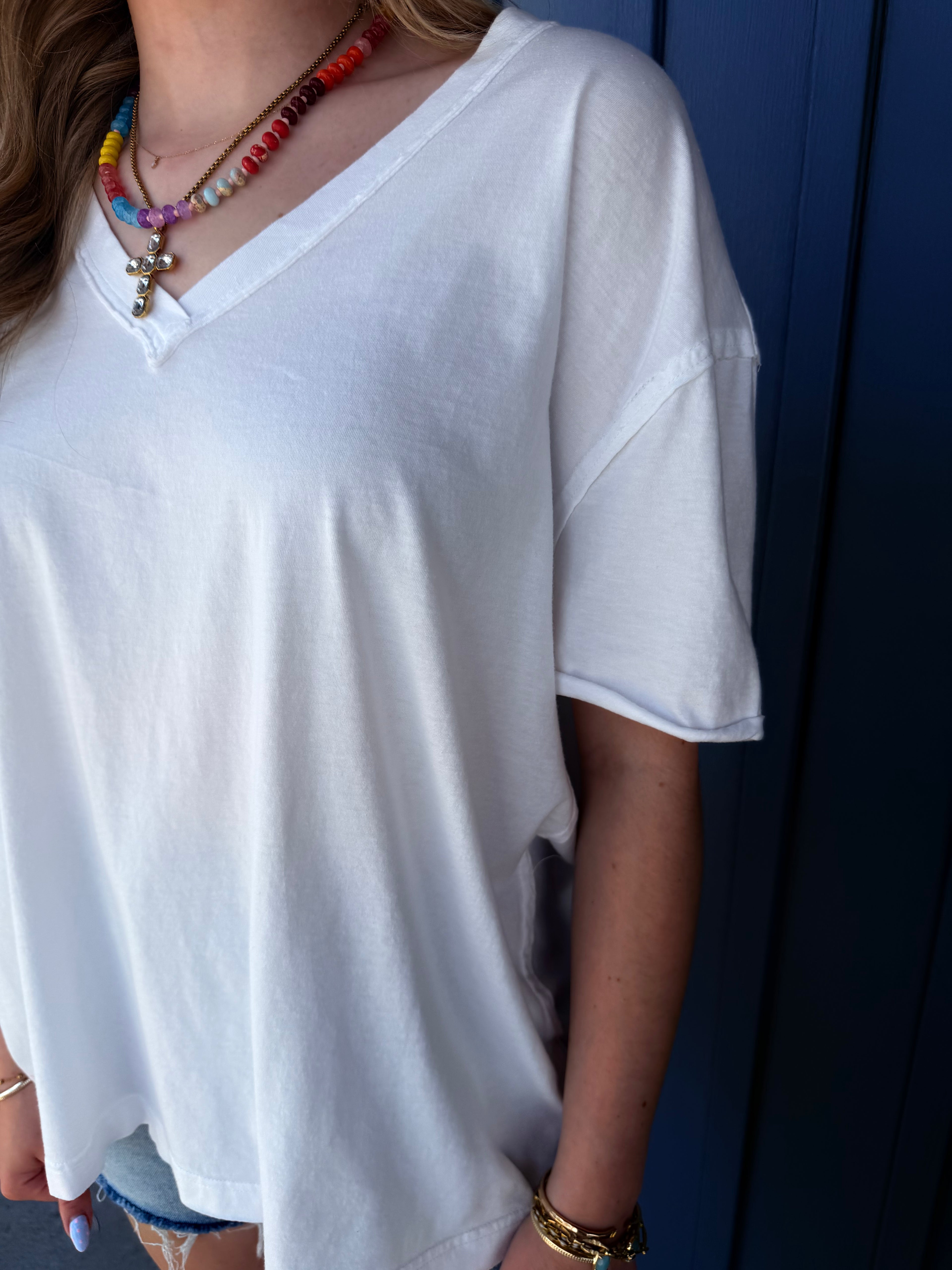 Bristol Washed Vneck Top - White