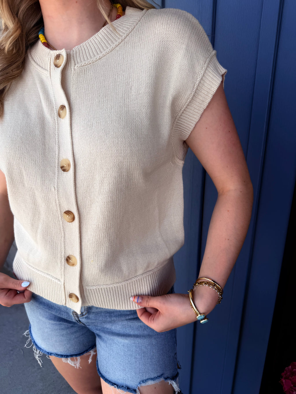 Harper Cream Green Sweater Top