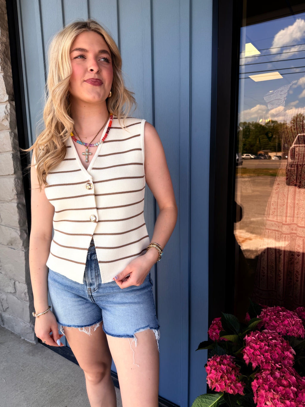 Poppy Striped Sweater Vest - Mocha