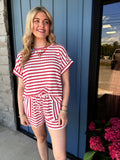 Bonnie Ribbed Striped Set - RED