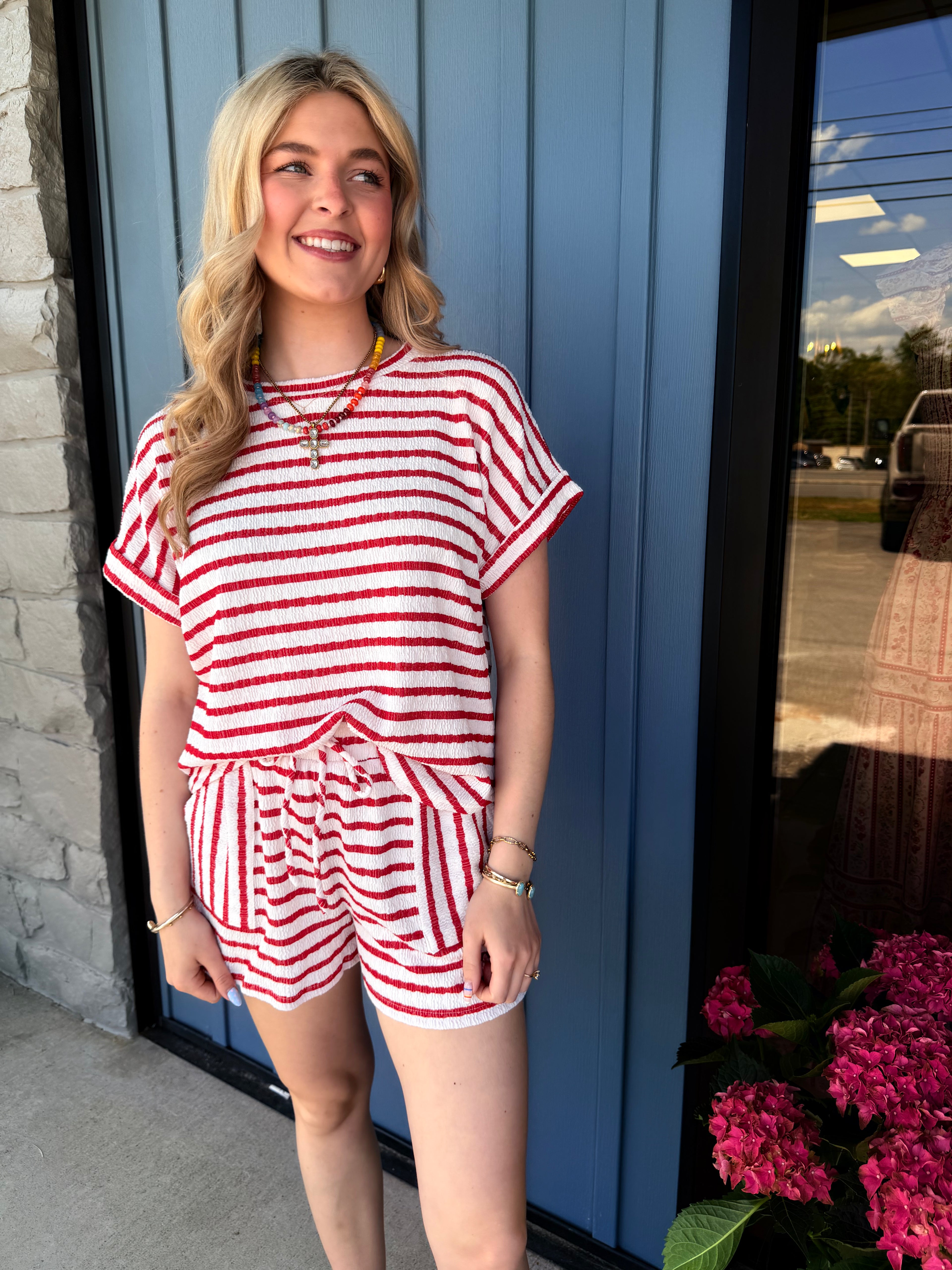 Bonnie Ribbed Striped Set - RED